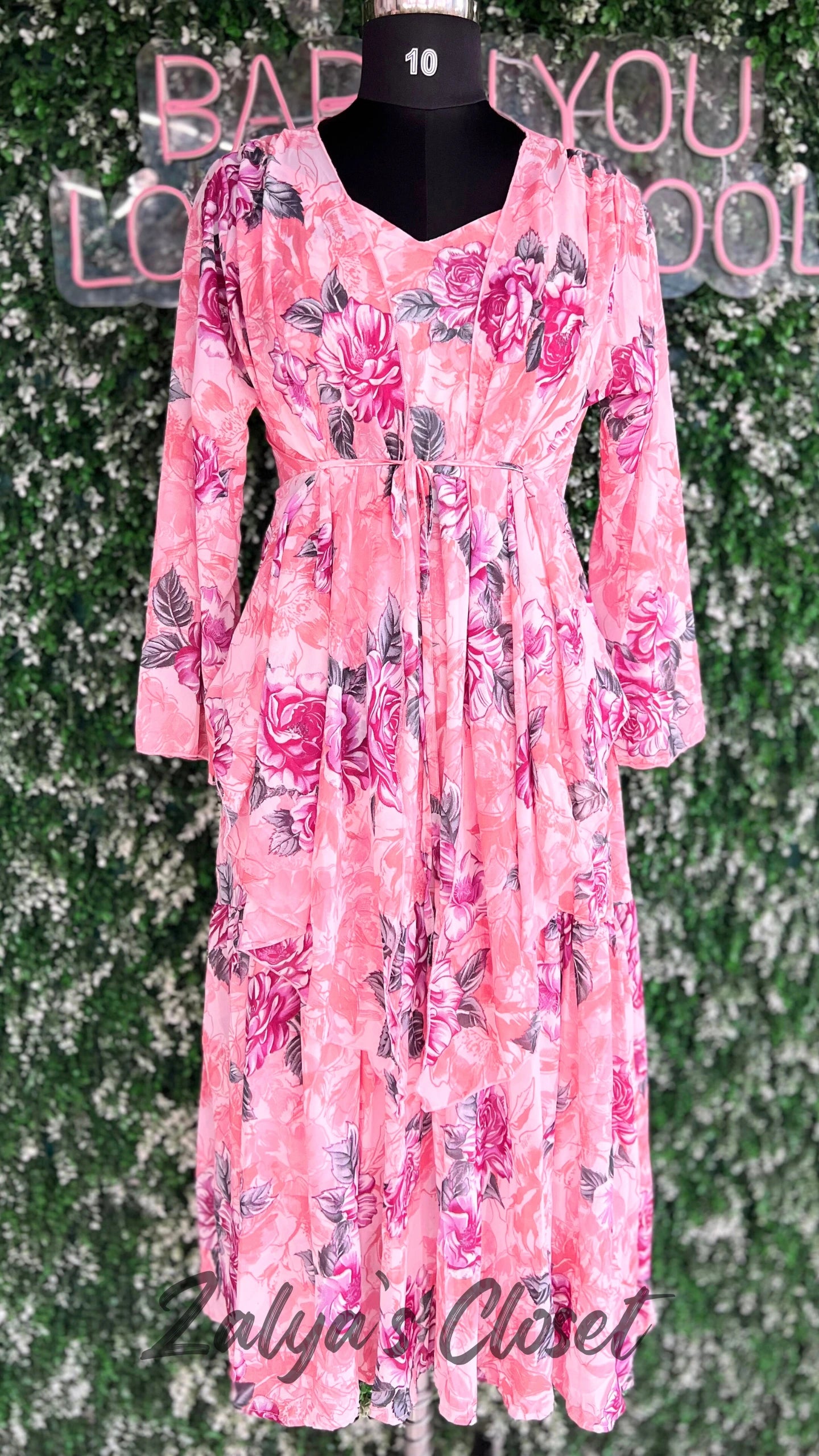 Long Floral Imported Gown With Shrug