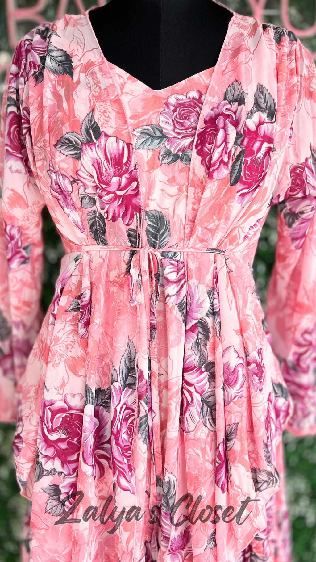 Long Floral Imported Gown With Shrug