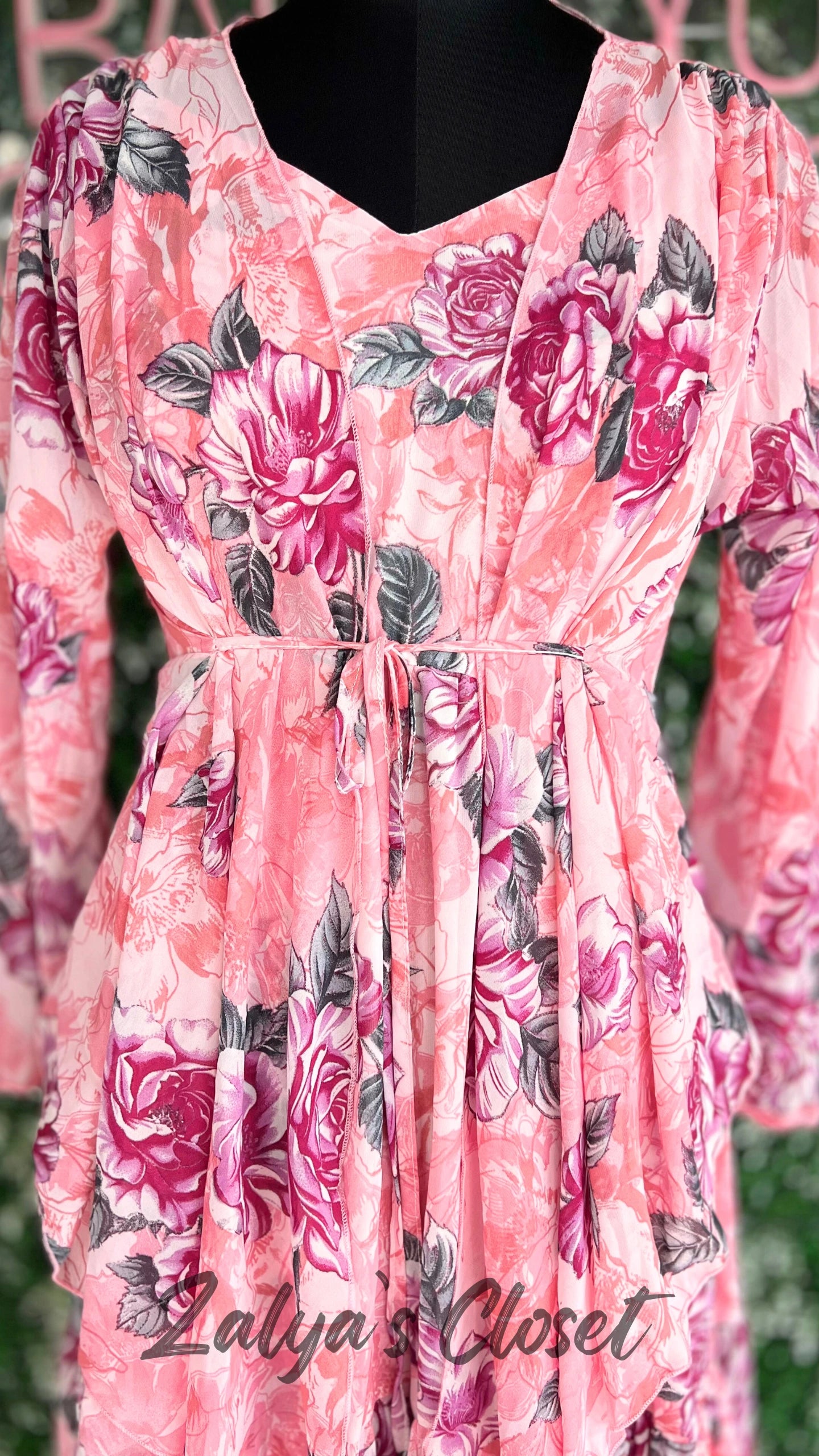 Long Floral Imported Gown With Shrug