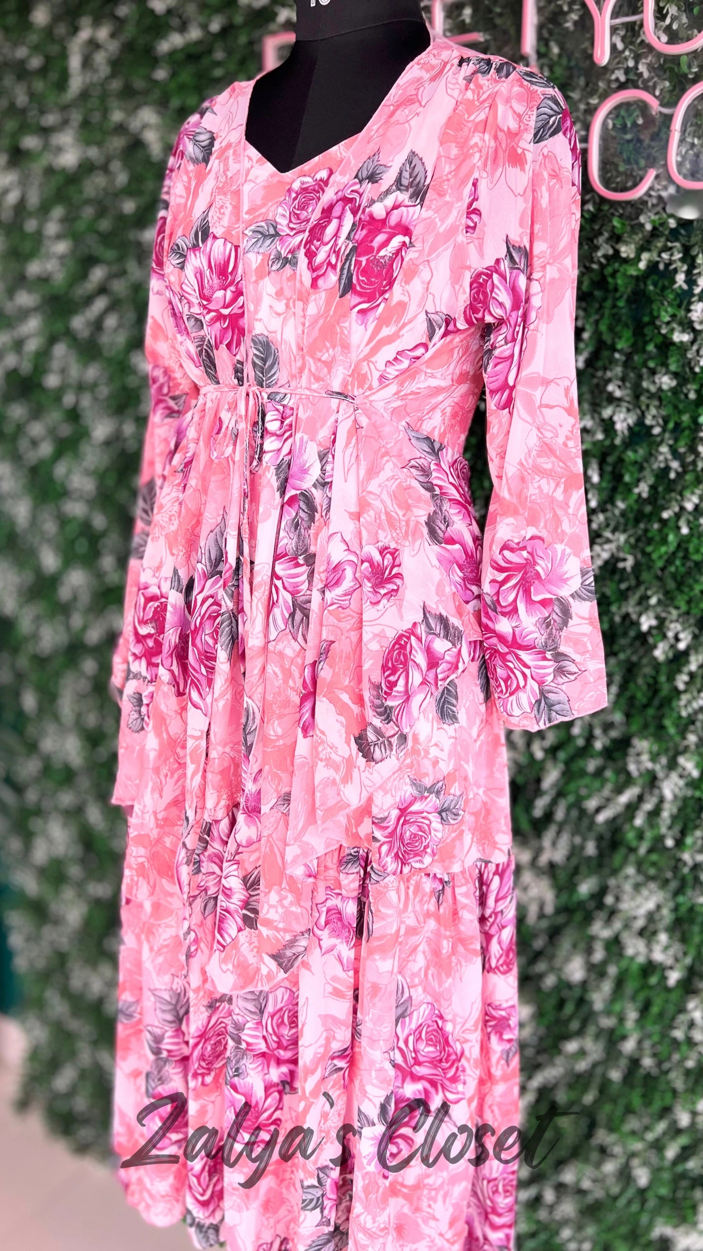 Long Floral Imported Gown With Shrug