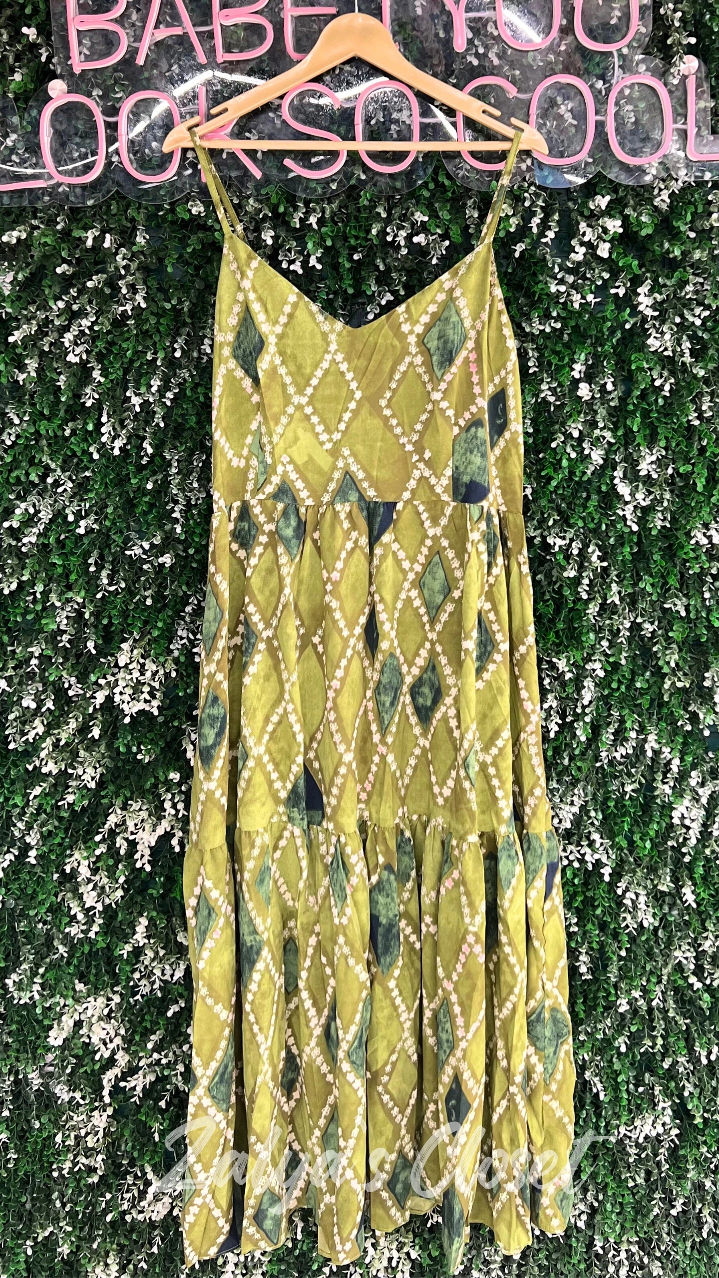 Long Green Gown Imported Printed