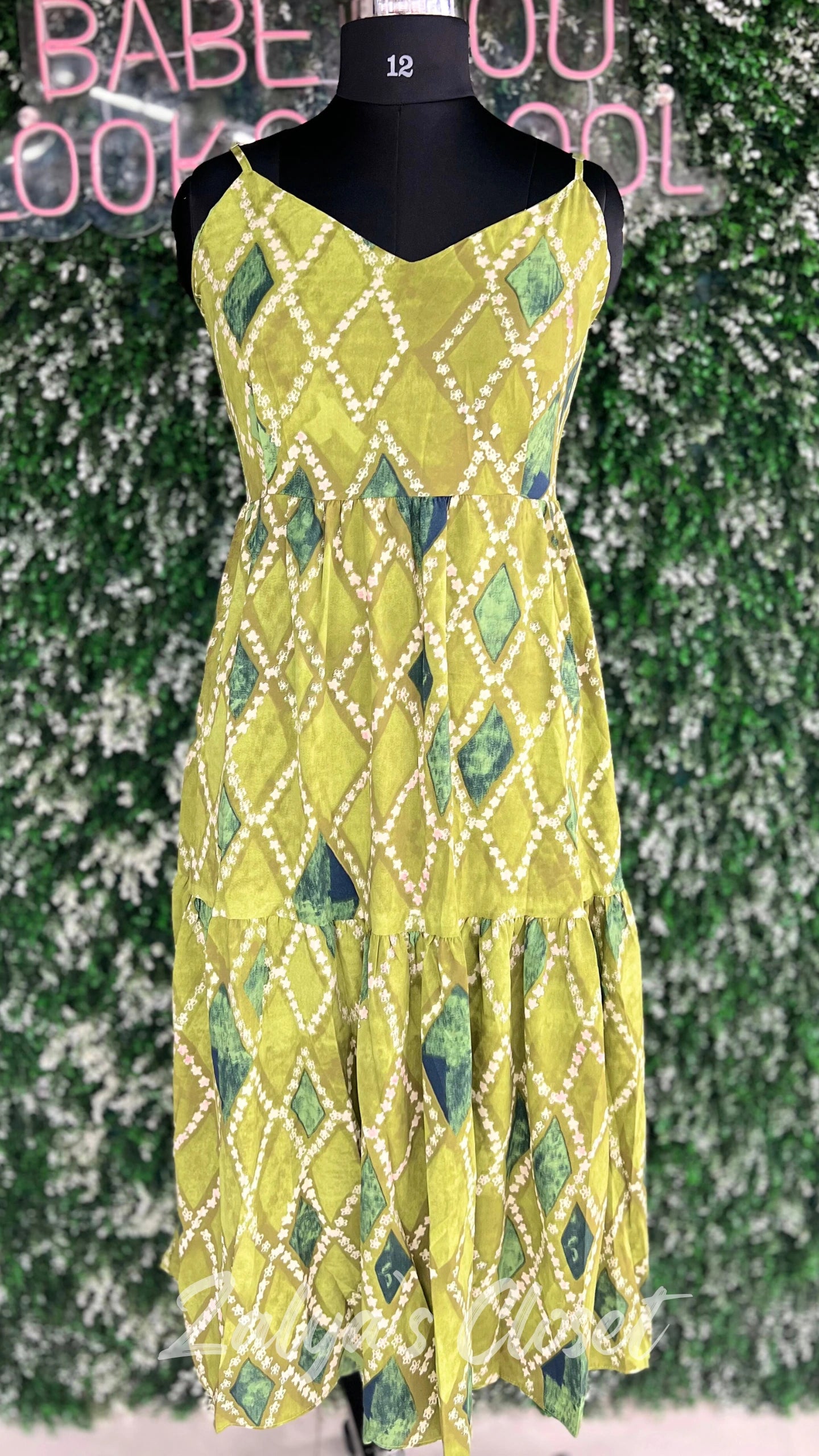 Long Green Gown Imported Printed