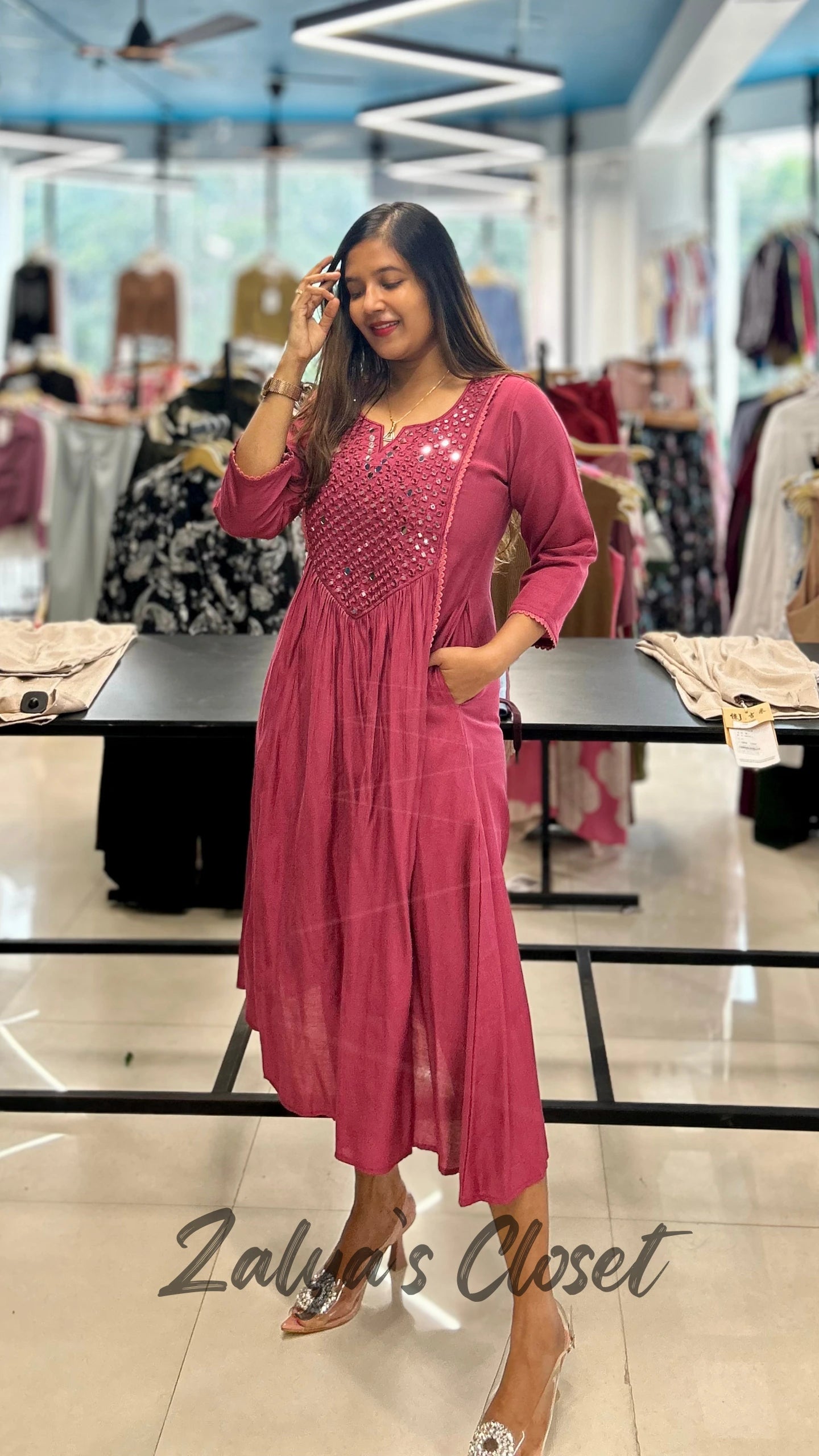 Mirror Work Dress Maroon