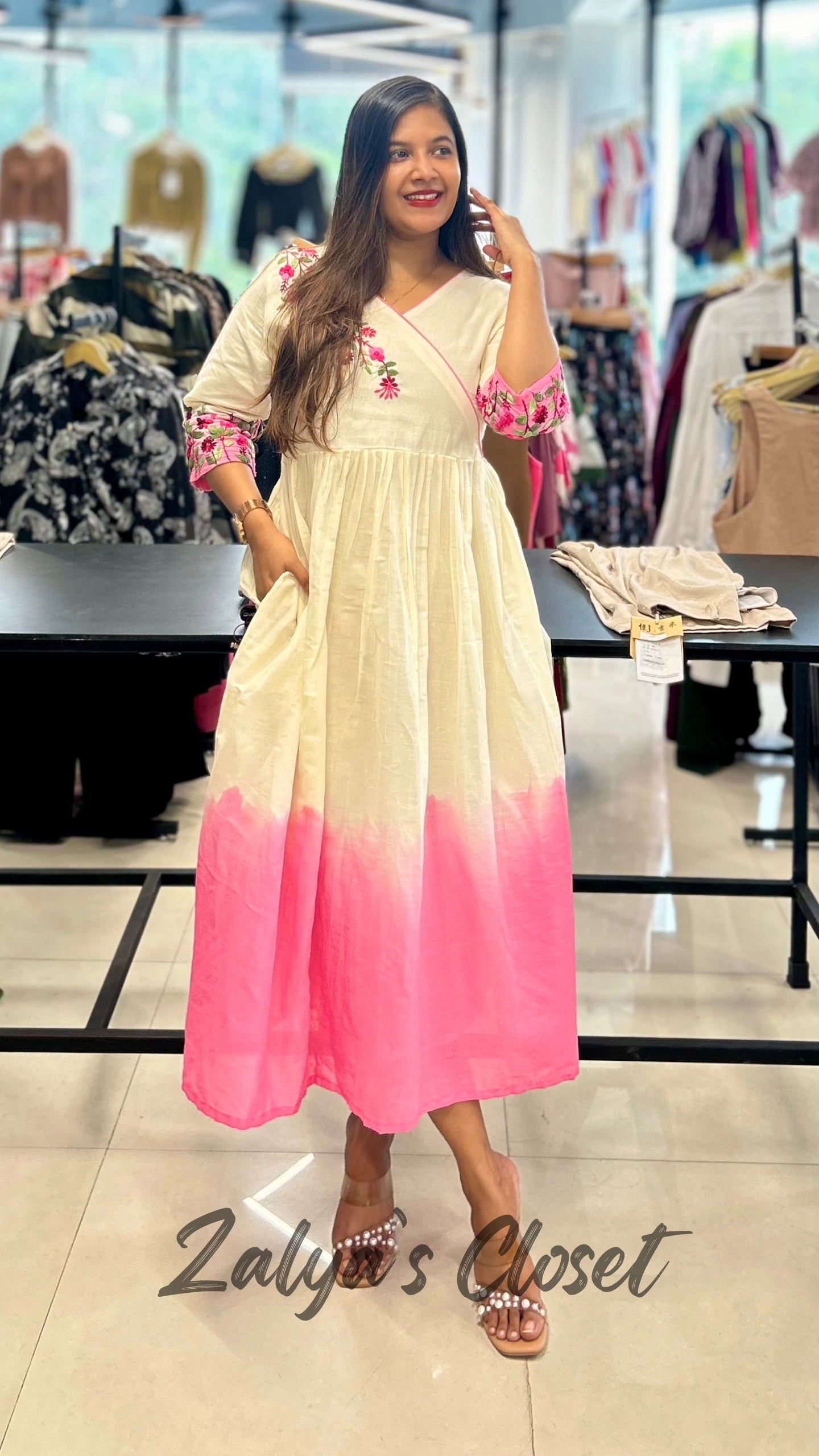 Mul Cotton Ombre Dress With Embroidery Work