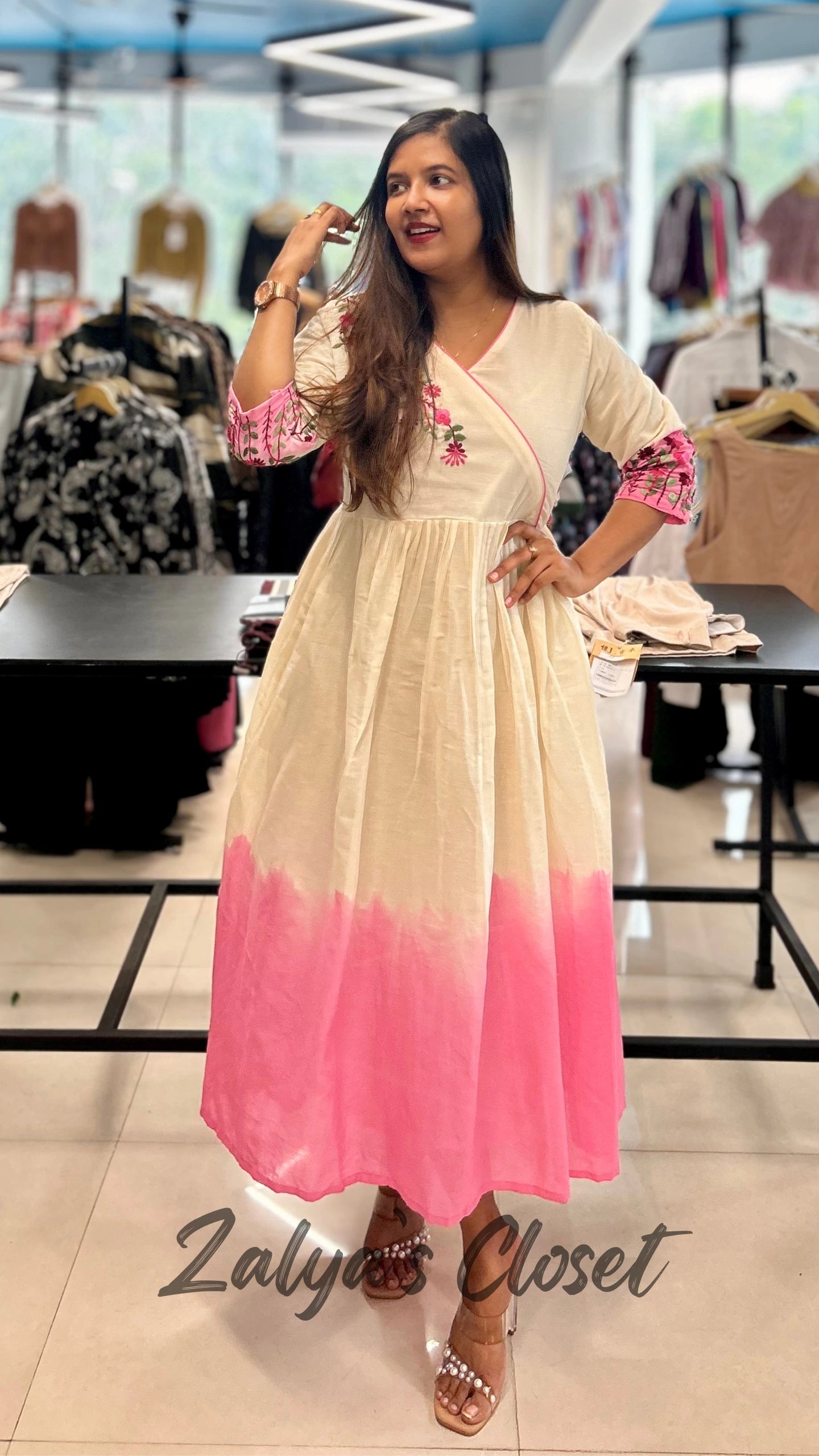 Mul Cotton Ombre Dress With Embroidery Work