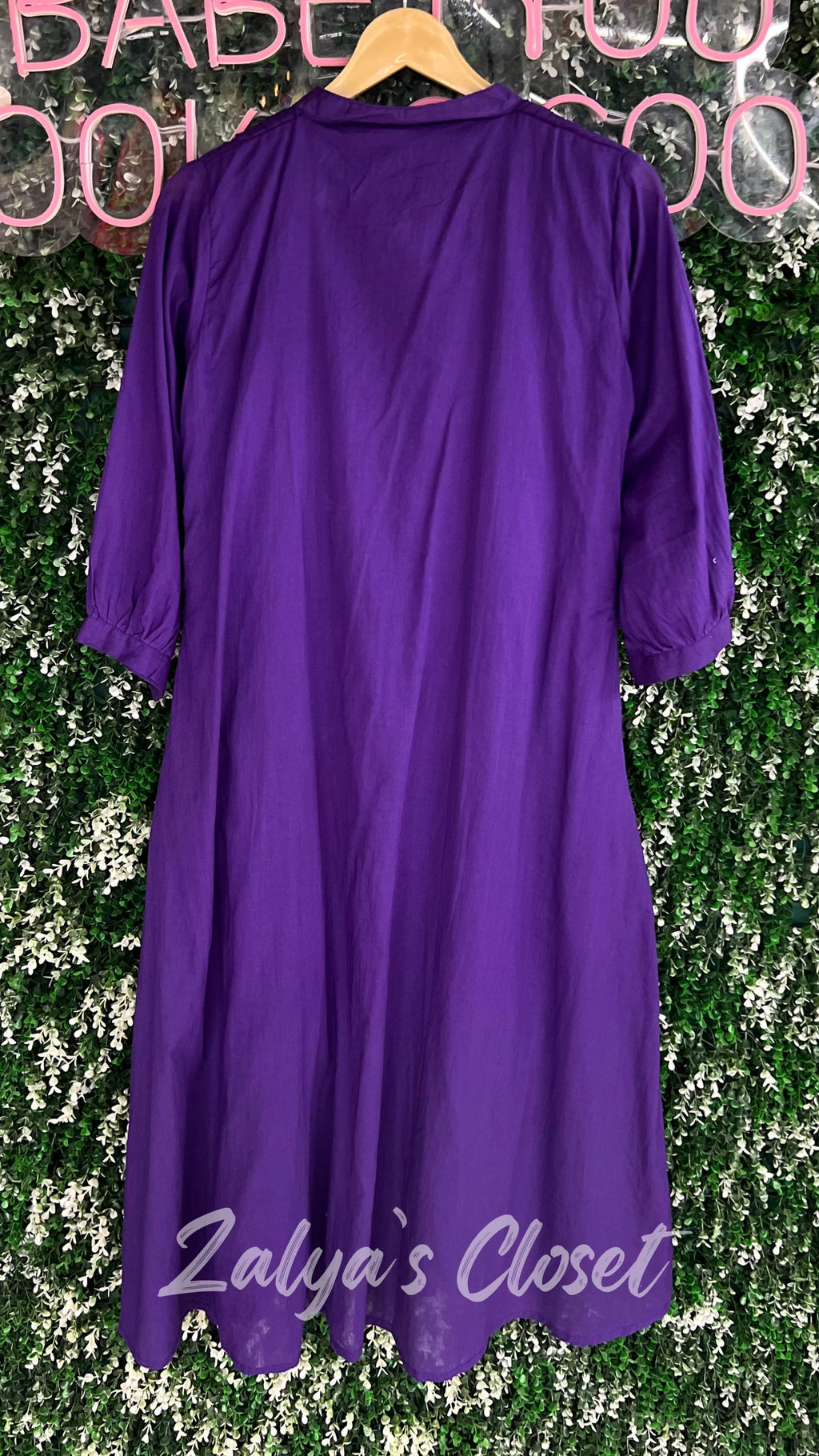 Mul Cotton Violet Dress With Work