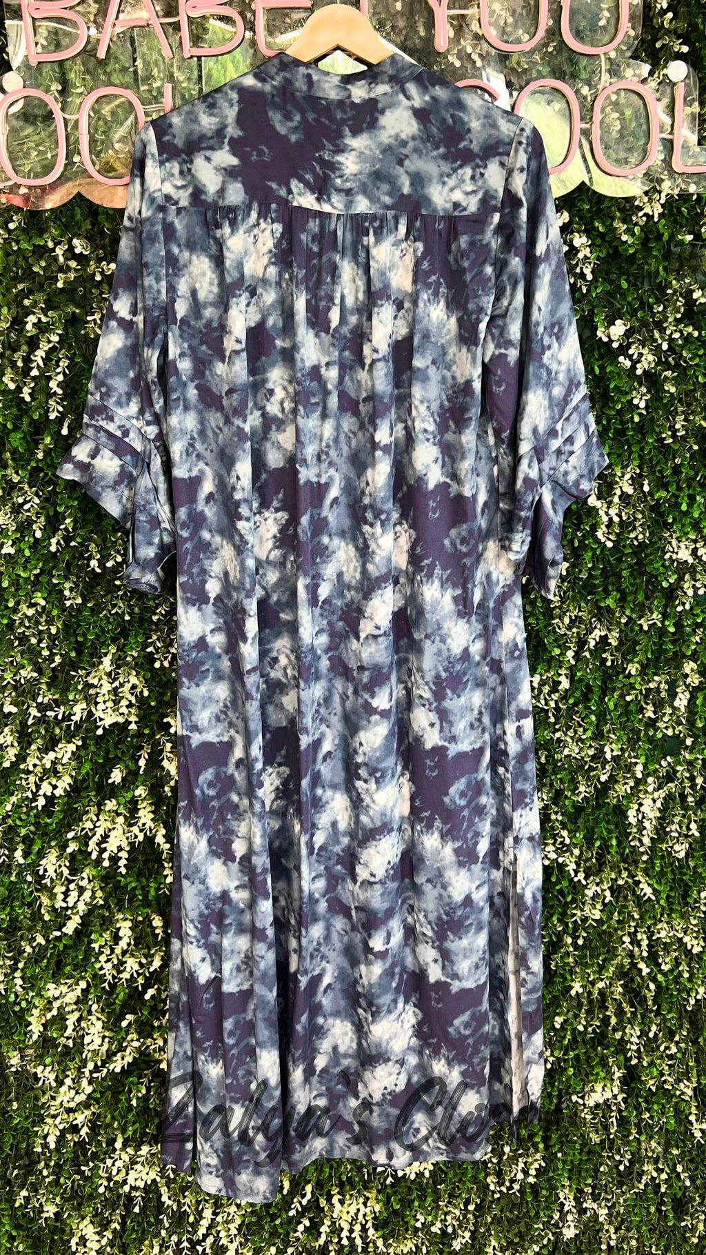 Navy Abstract Print Button Down Dress