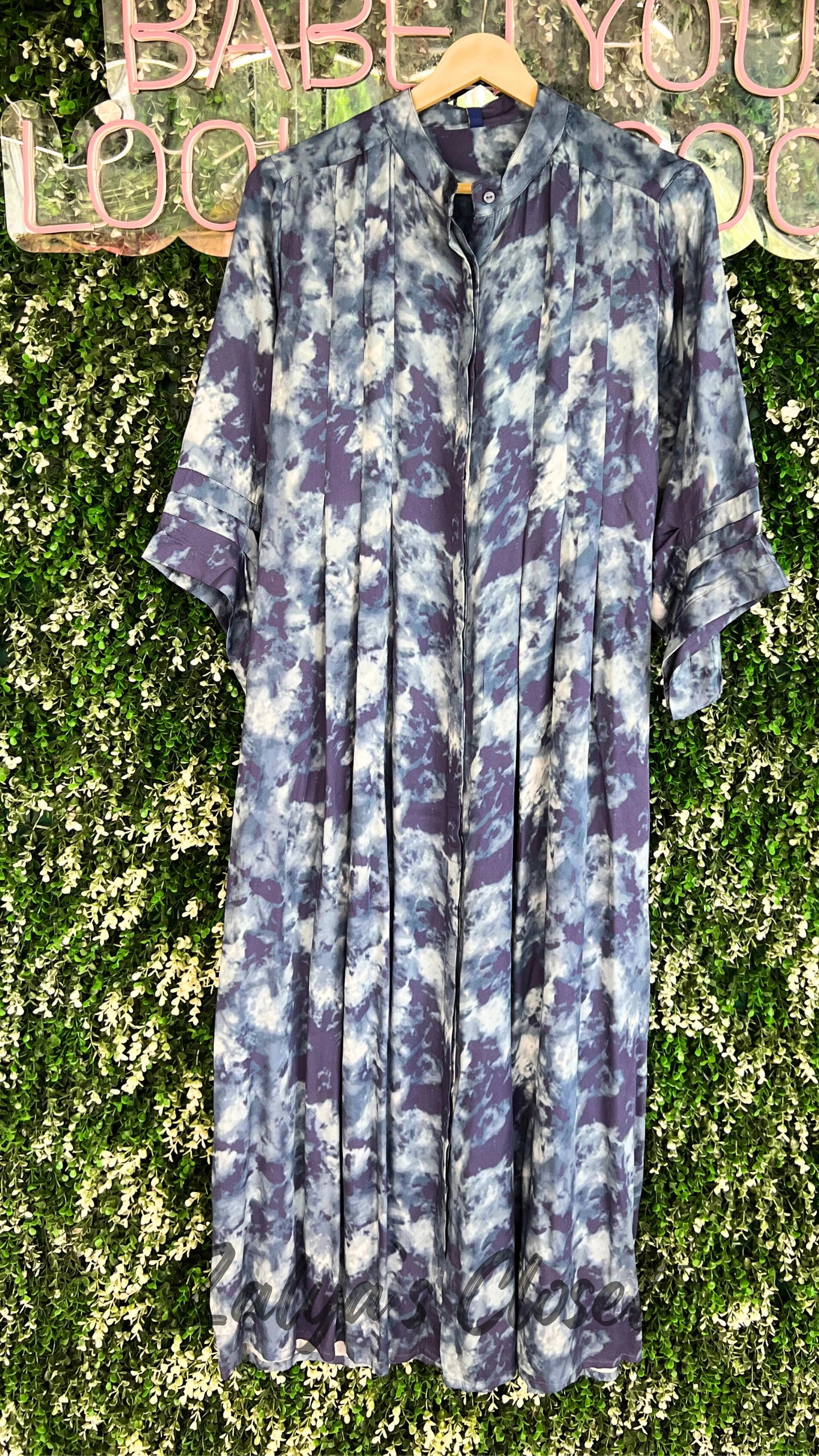 Navy Abstract Print Button Down Dress