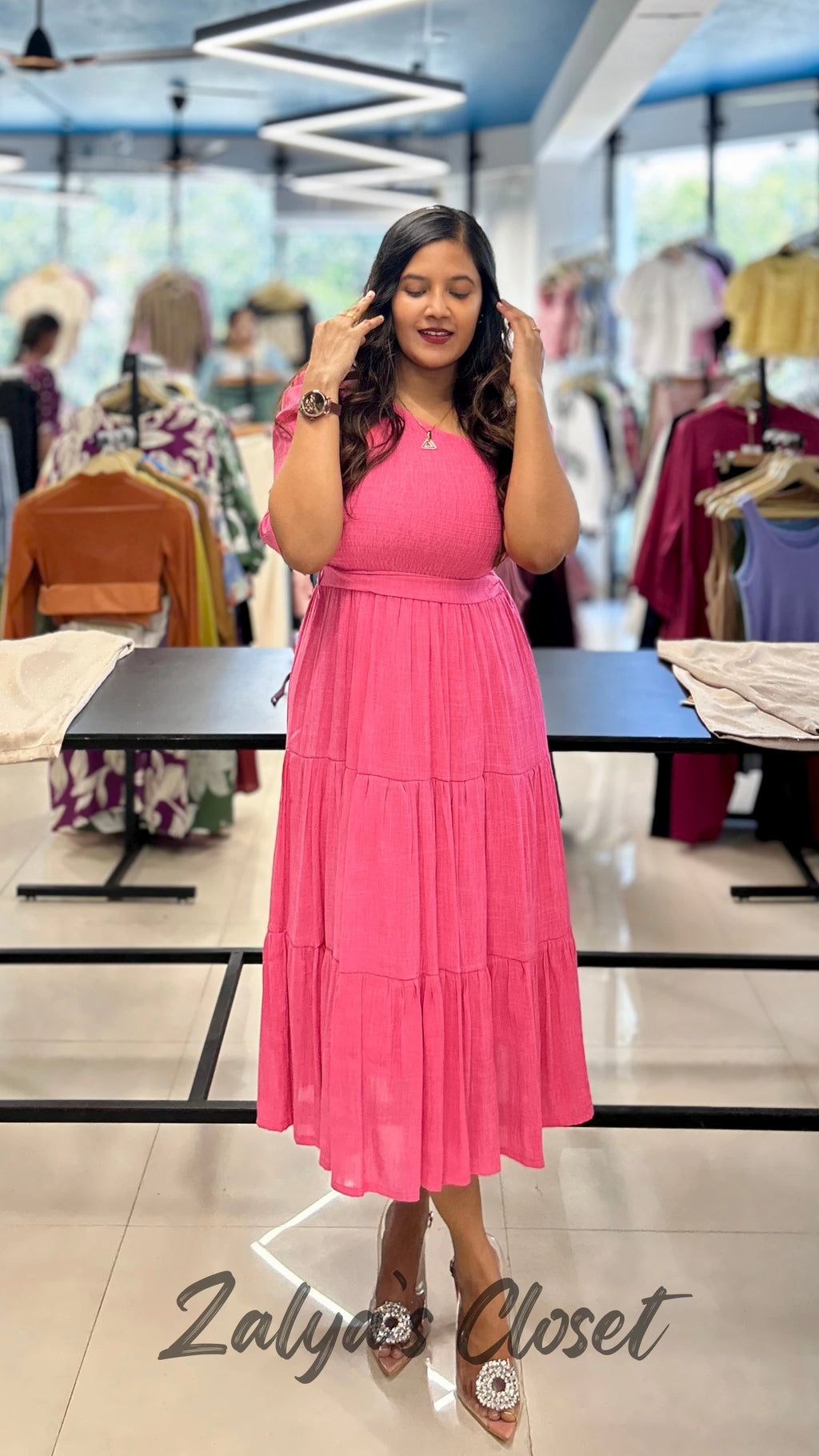 One Side Sleeve Solid Tiered Dress