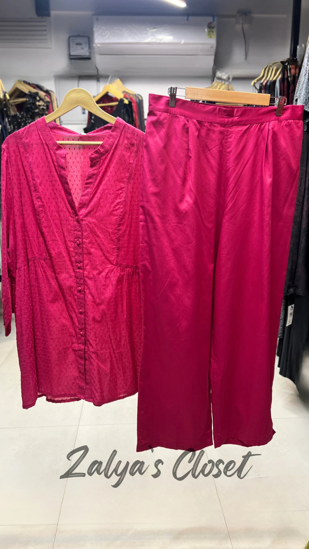 Pink Button Down Cotton Dobbv