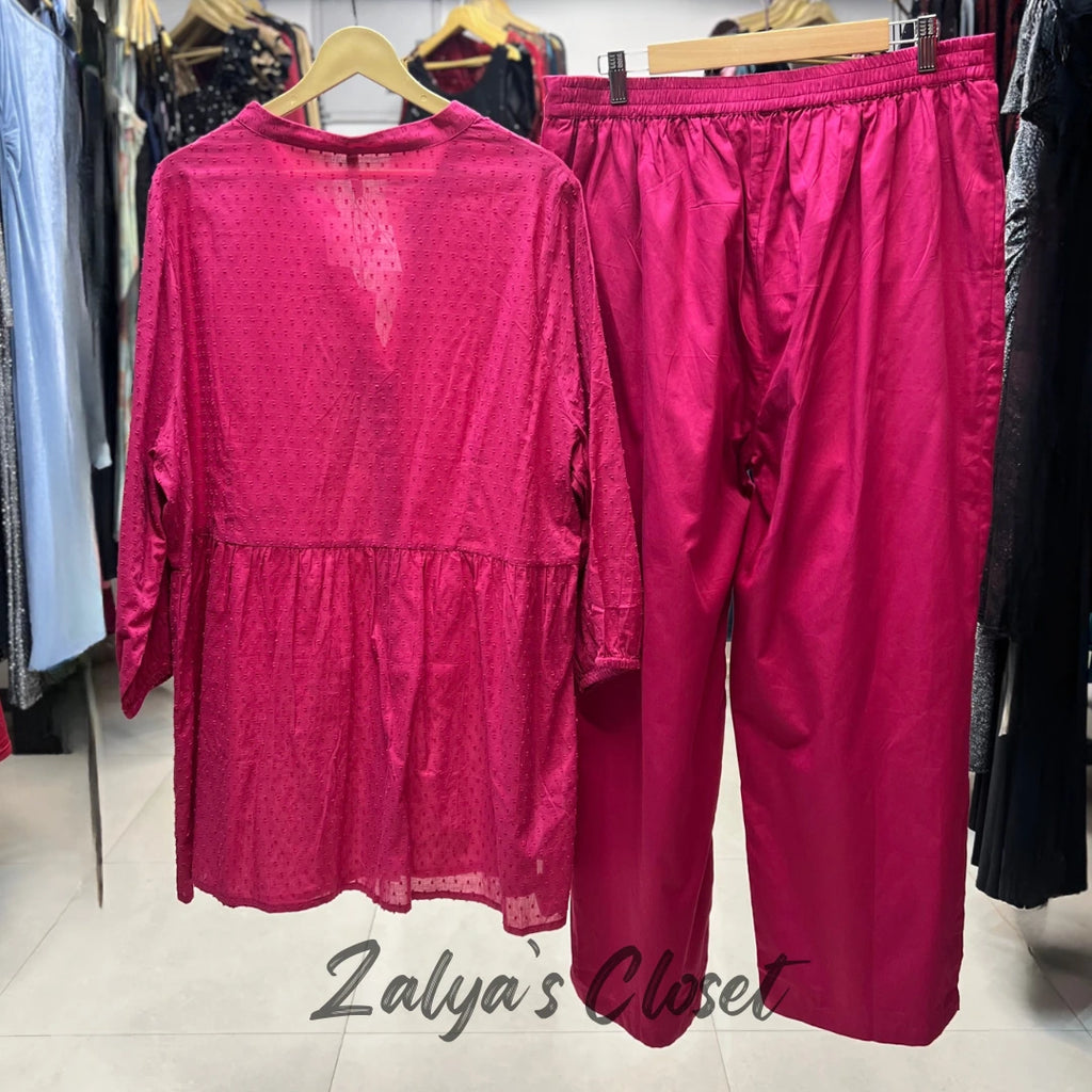 Pink Button Down Cotton Dobbv