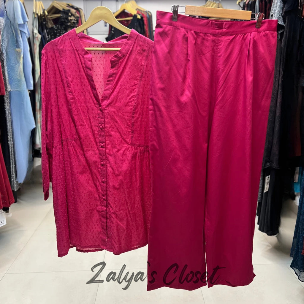 Pink Button Down Cotton Dobbv