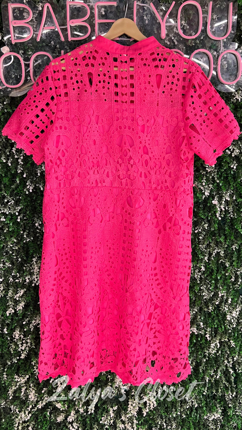 Pink Imported Lace Dress With Belt