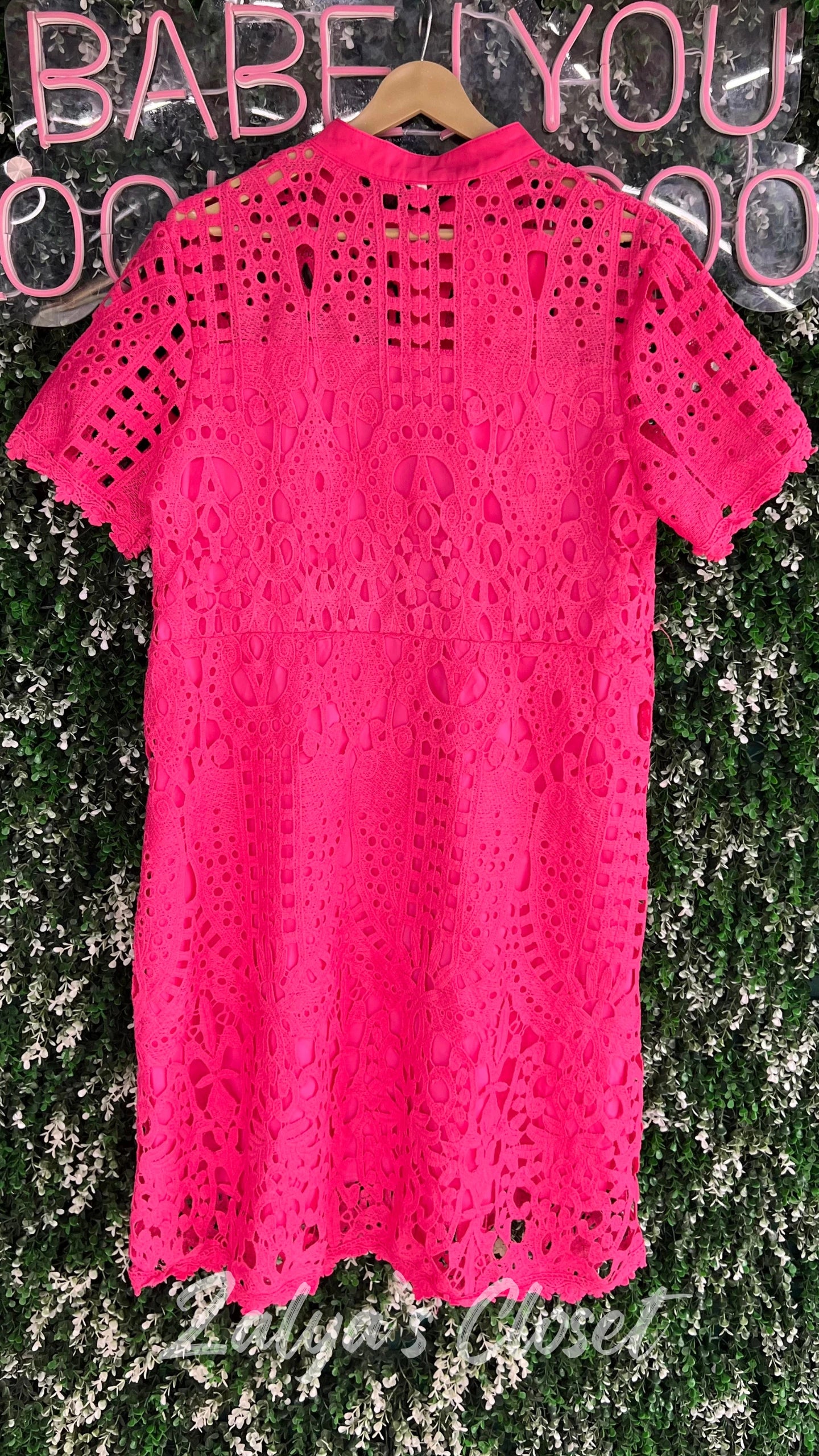 Pink Imported Lace Dress With Belt