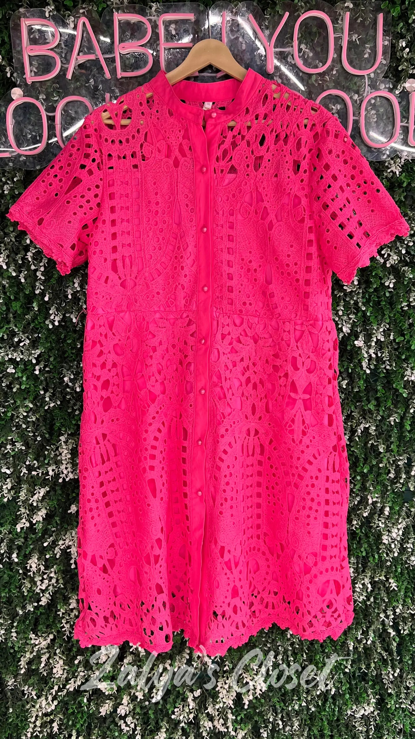 Pink Imported Lace Dress With Belt
