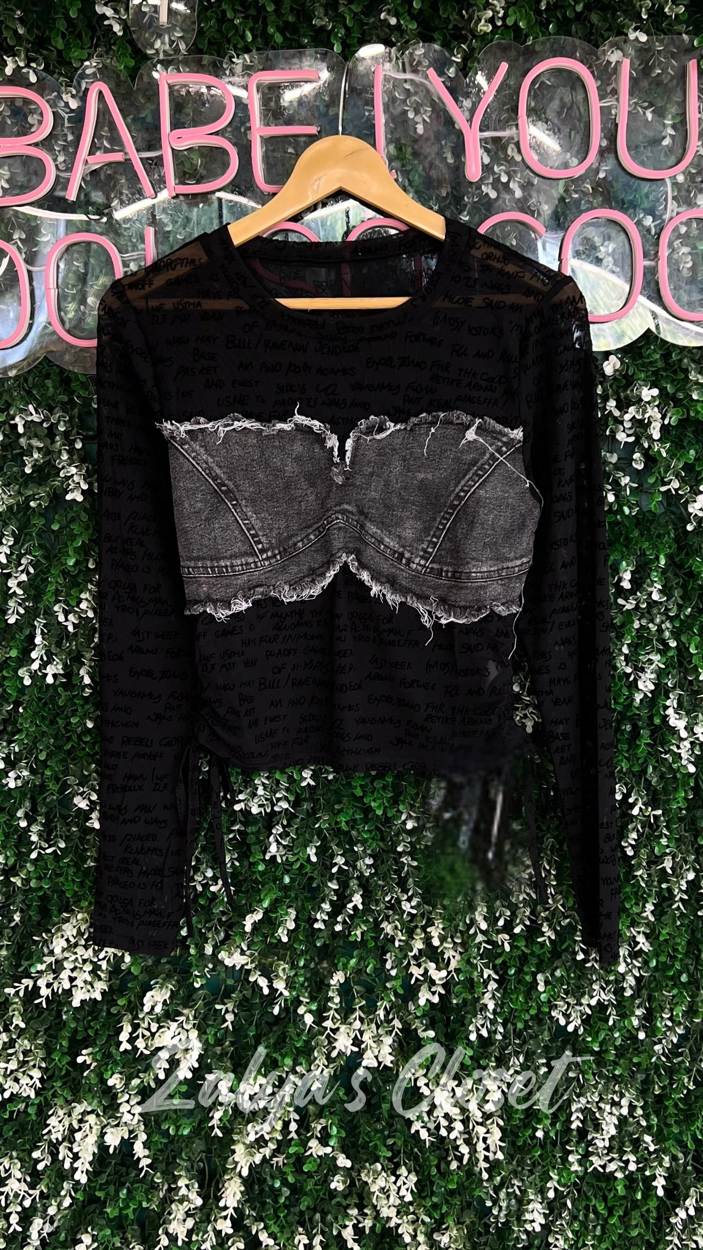 Powernet Fabric With Denim Patch Design Top