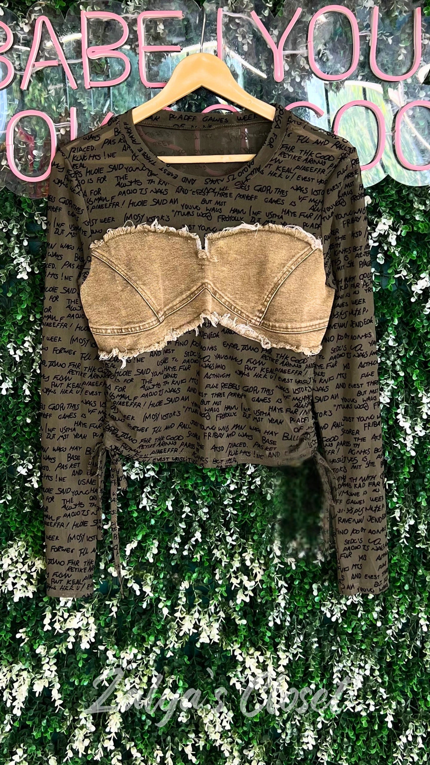 Powernet Fabric With Denim Patch Design Top