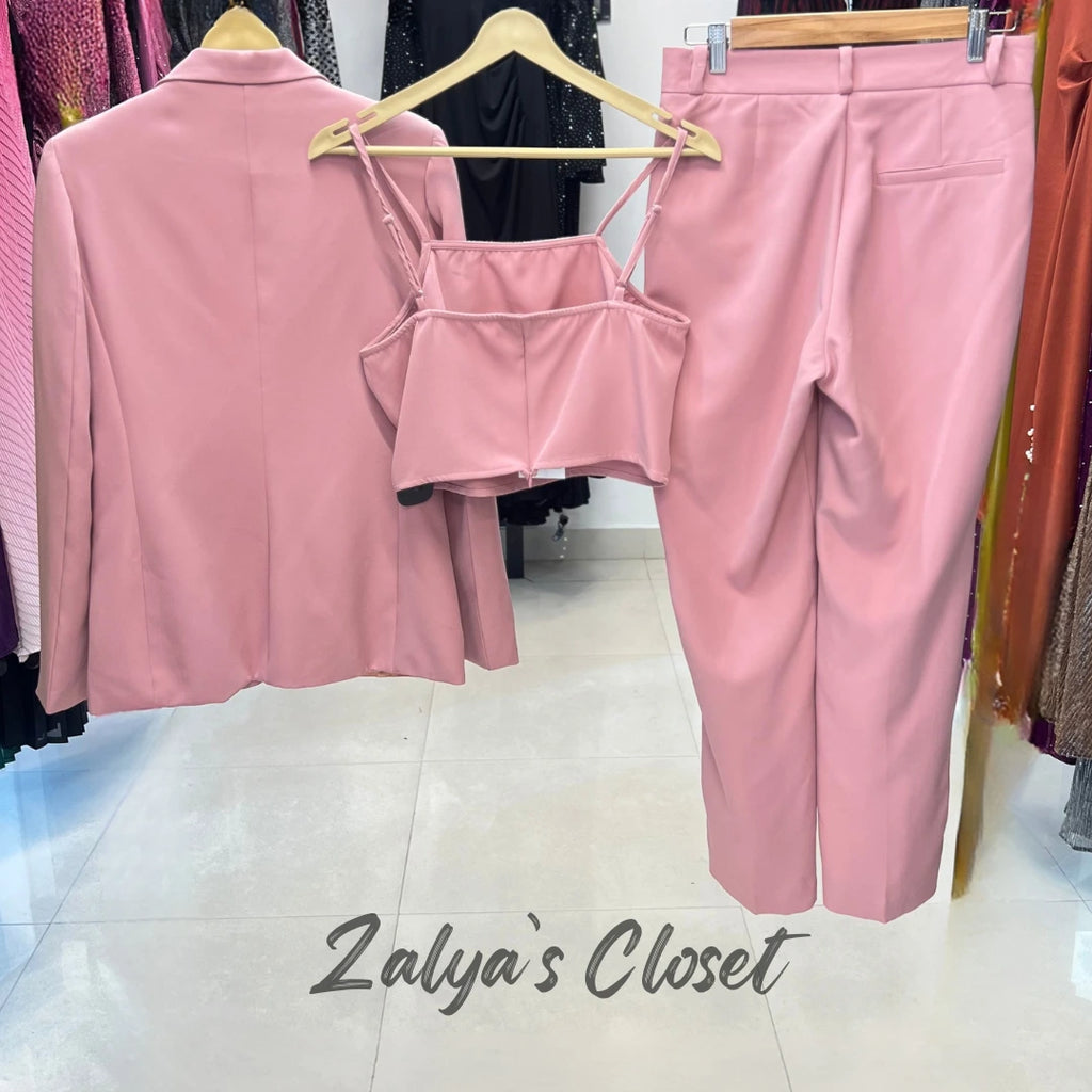 Premium 3pcs Blazer Suit set Pink