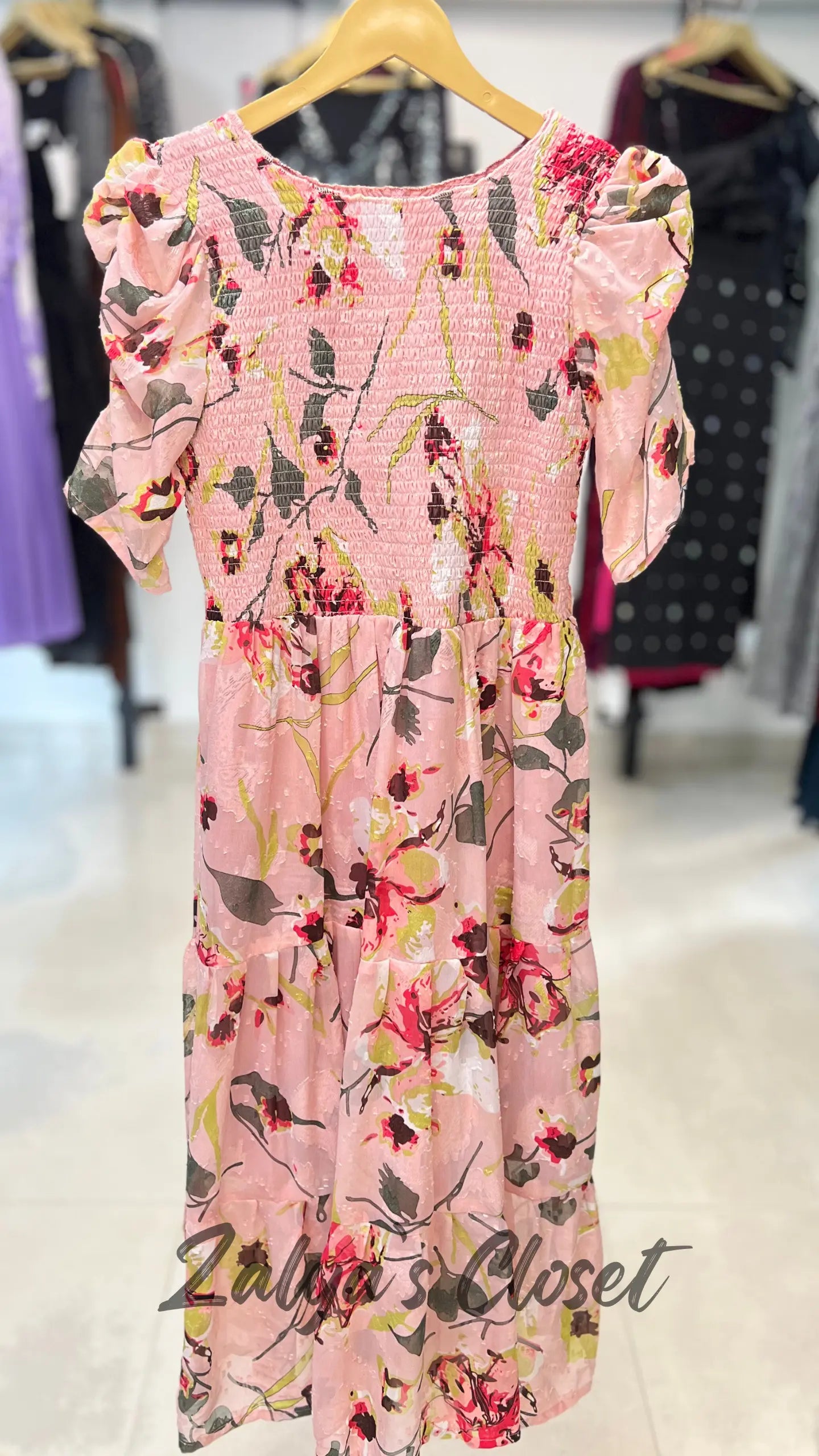 Printed Puff Sleeves Dress With Belt