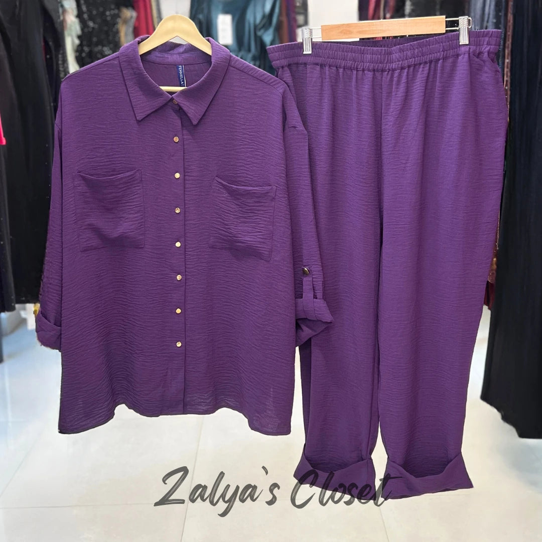 Purple Dual Pocket Shirt Co-ord Set