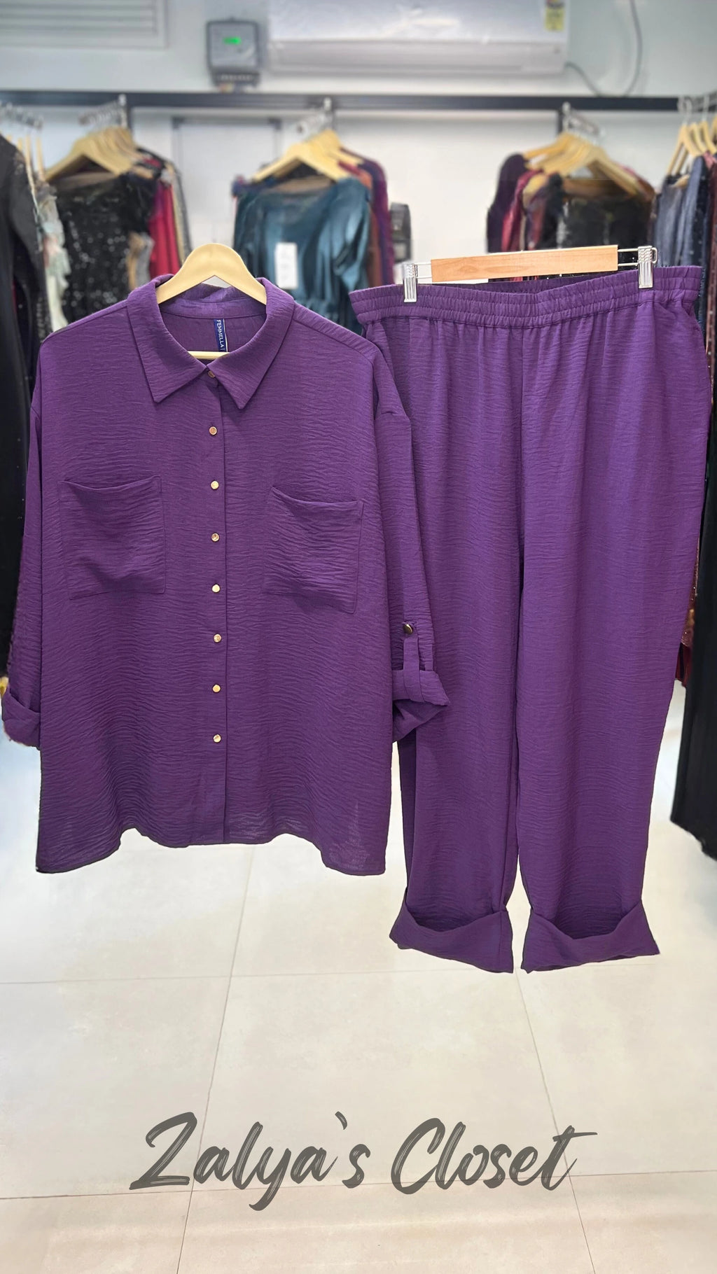 Purple Dual Pocket Shirt Co-ord Set
