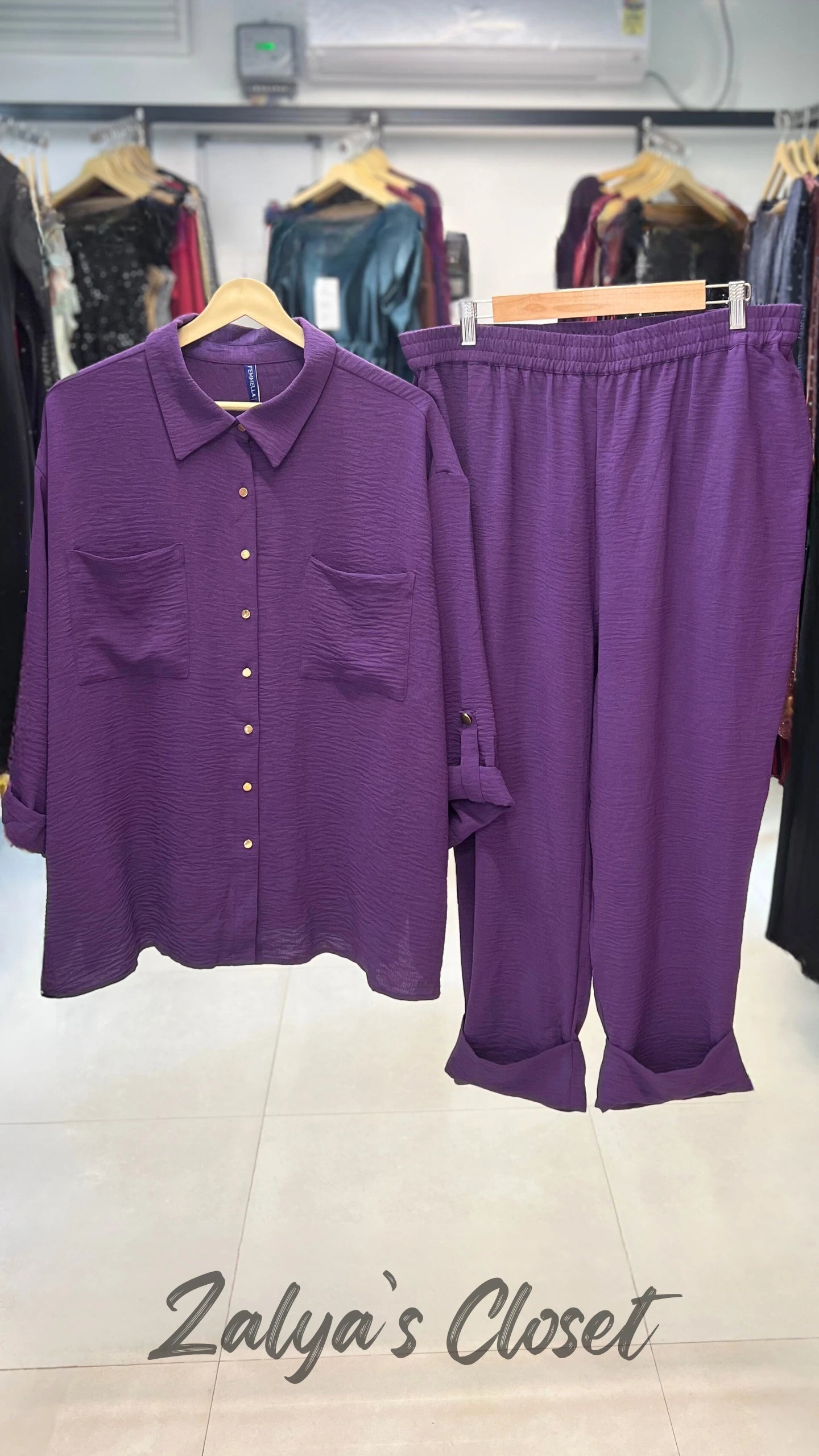 Purple Dual Pocket Shirt Co-ord Set