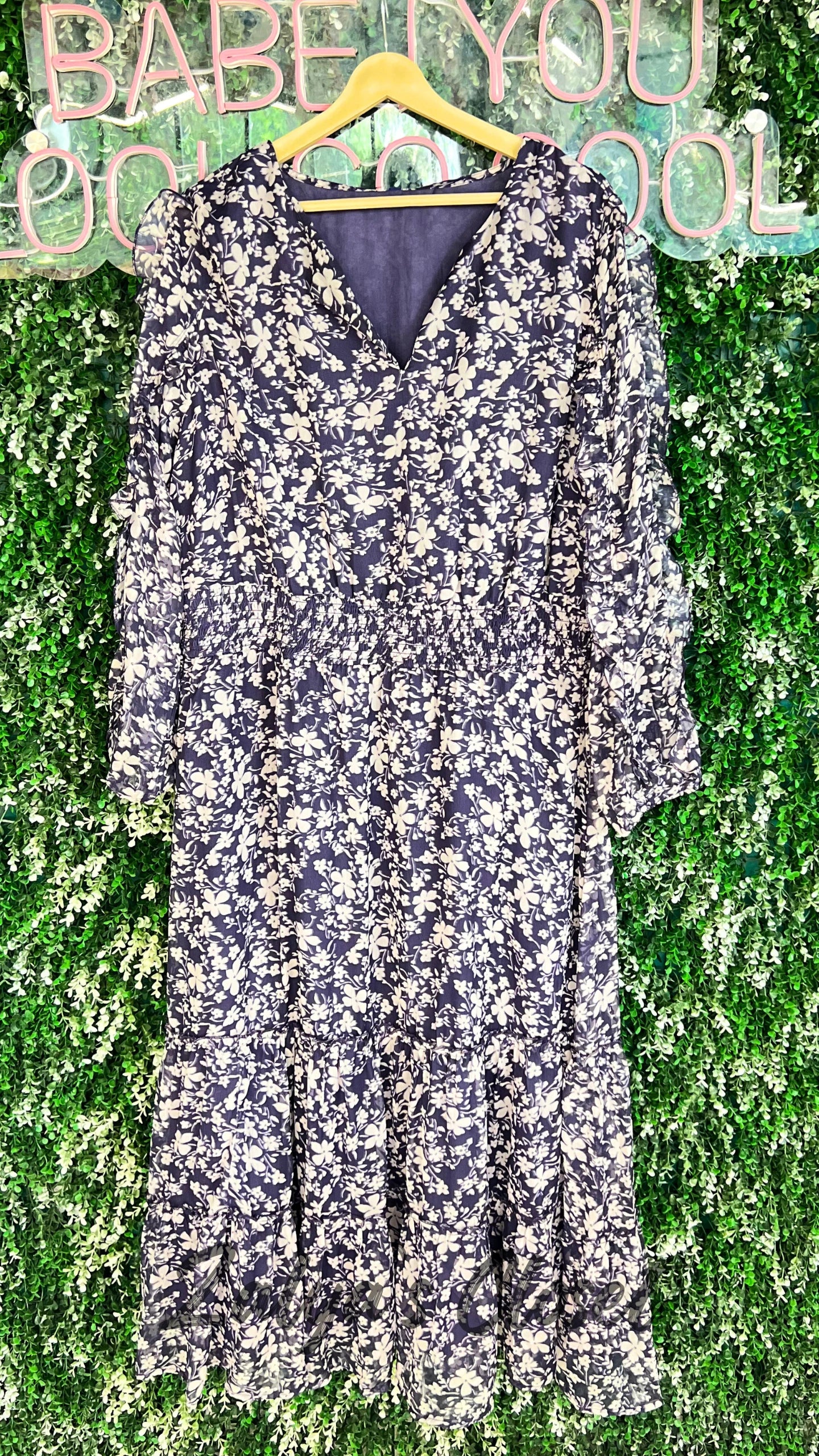 Purple Floral Print Ruffle Detailed Dress