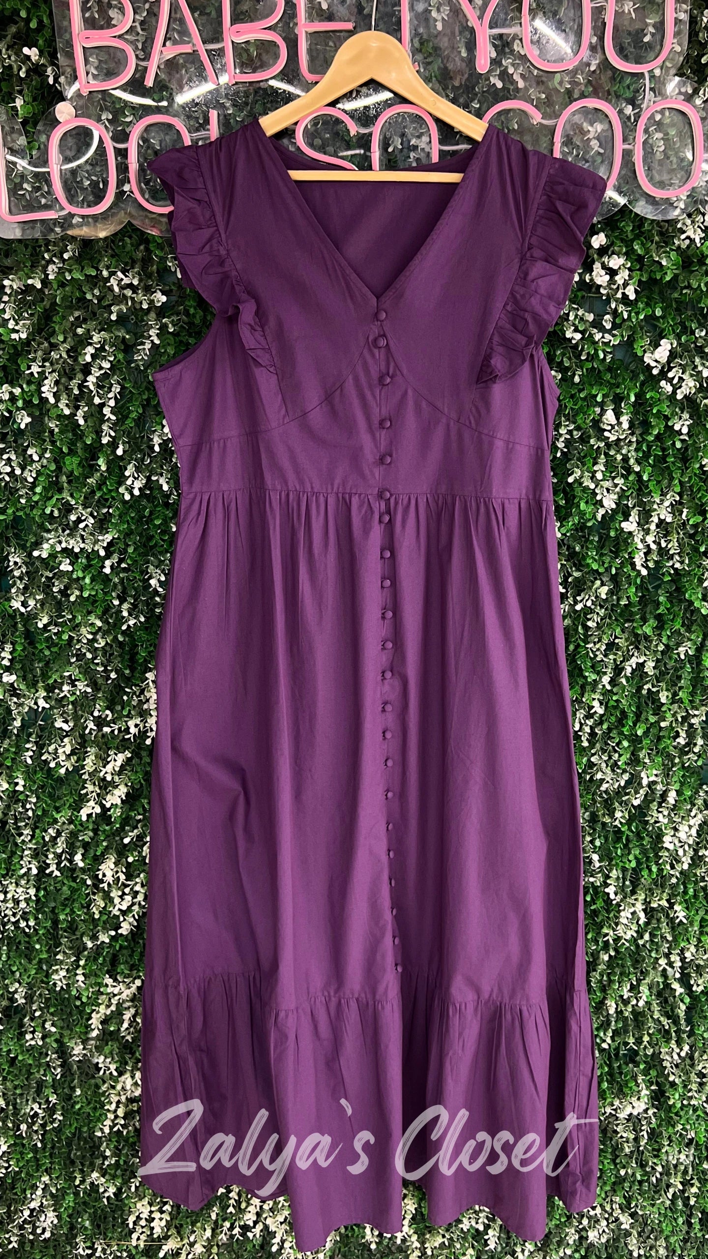 Purple Regular Fit Solid Dress