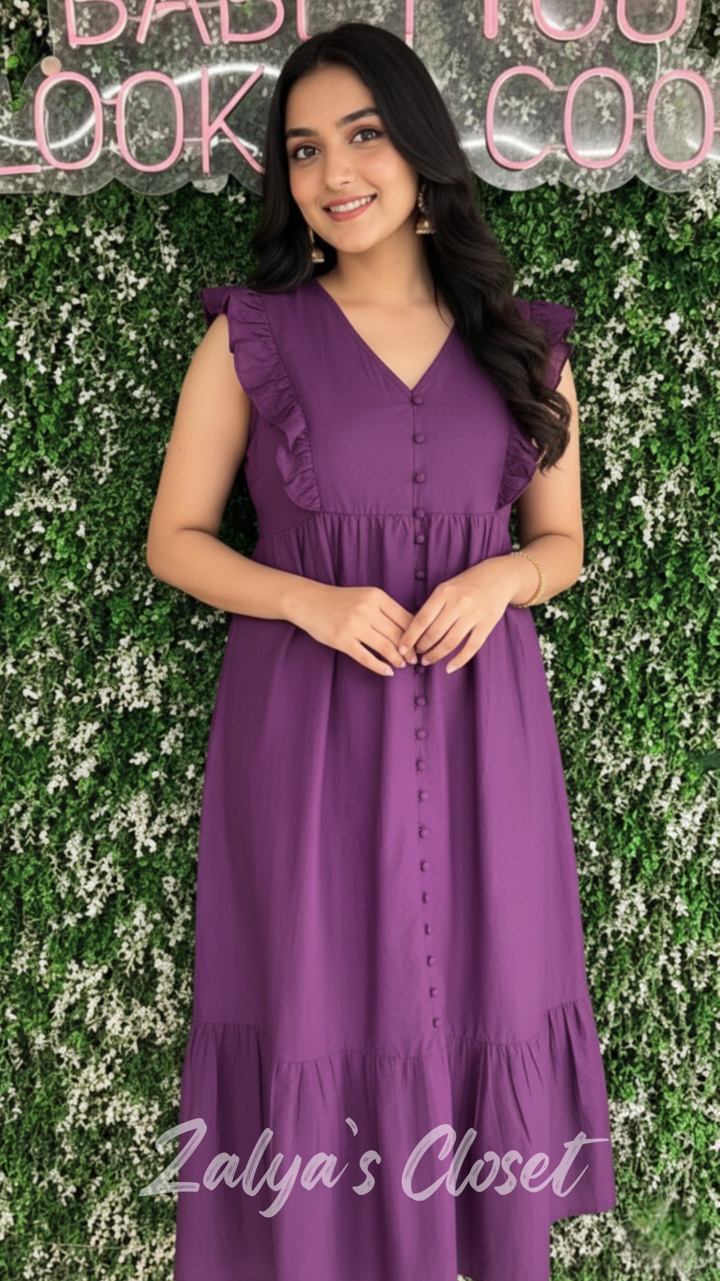 Purple Regular Fit Solid Dress