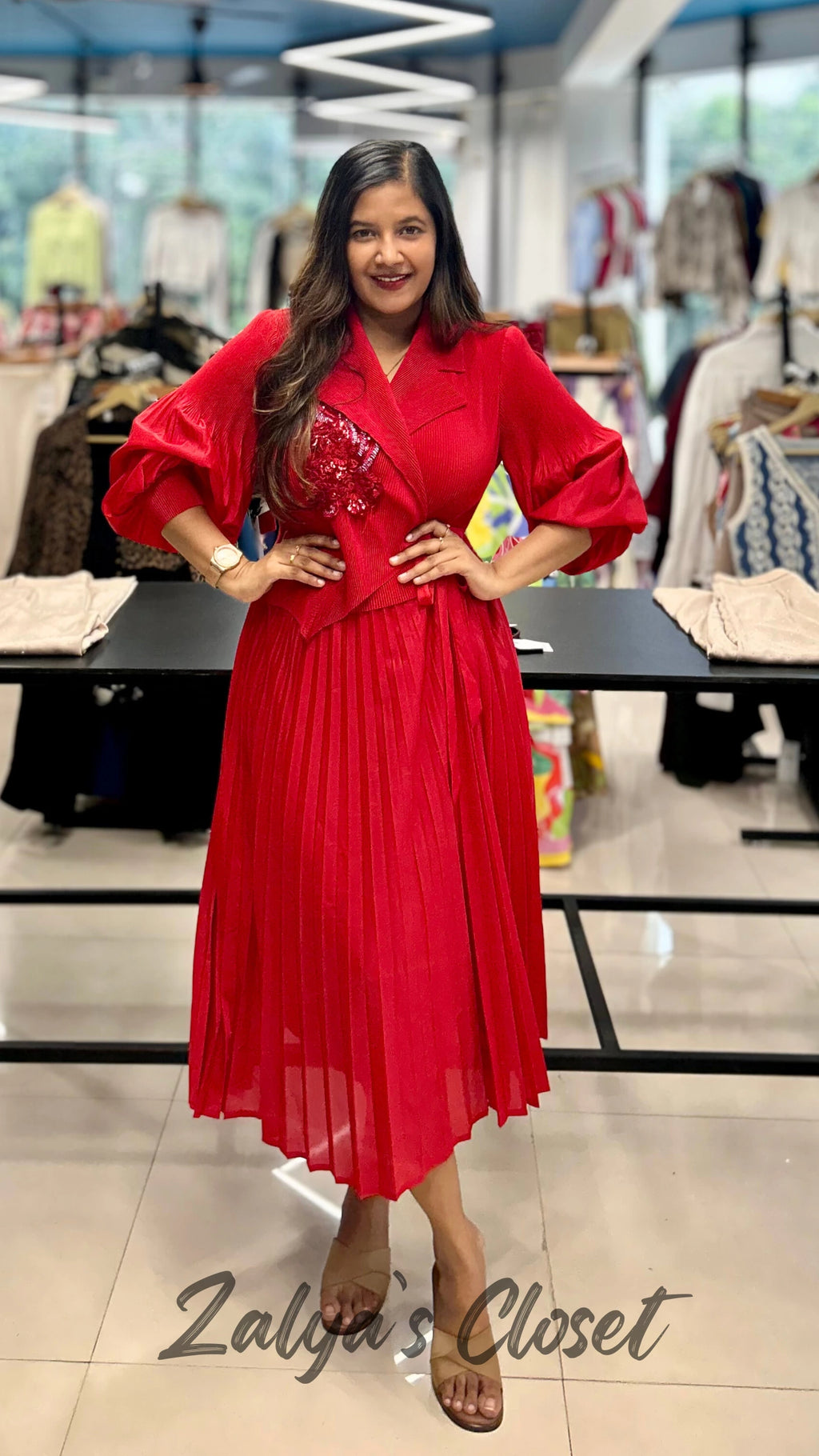 Red Imported Magic Dress with Work On One Side