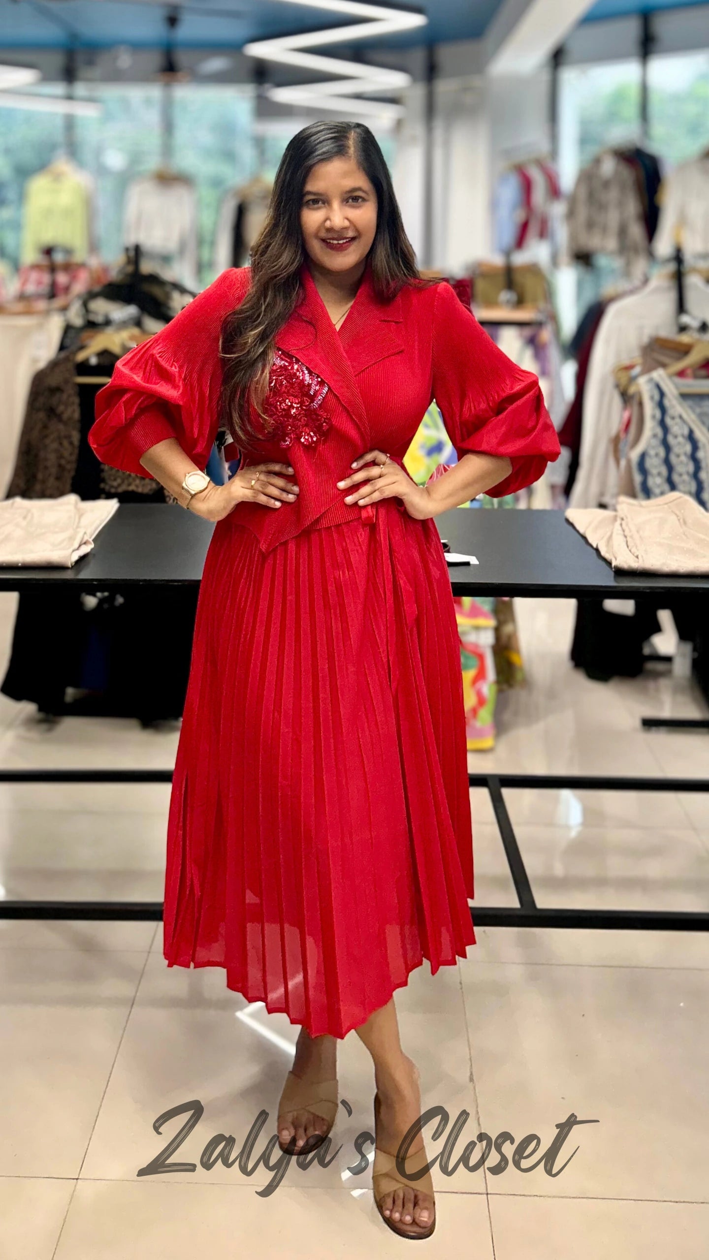 Red Imported Magic Dress with Work On One Side