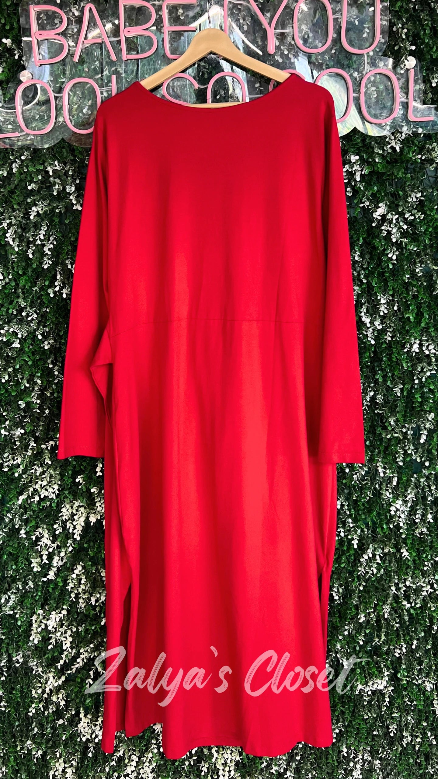 Red cotton knit tie up Maxi dress