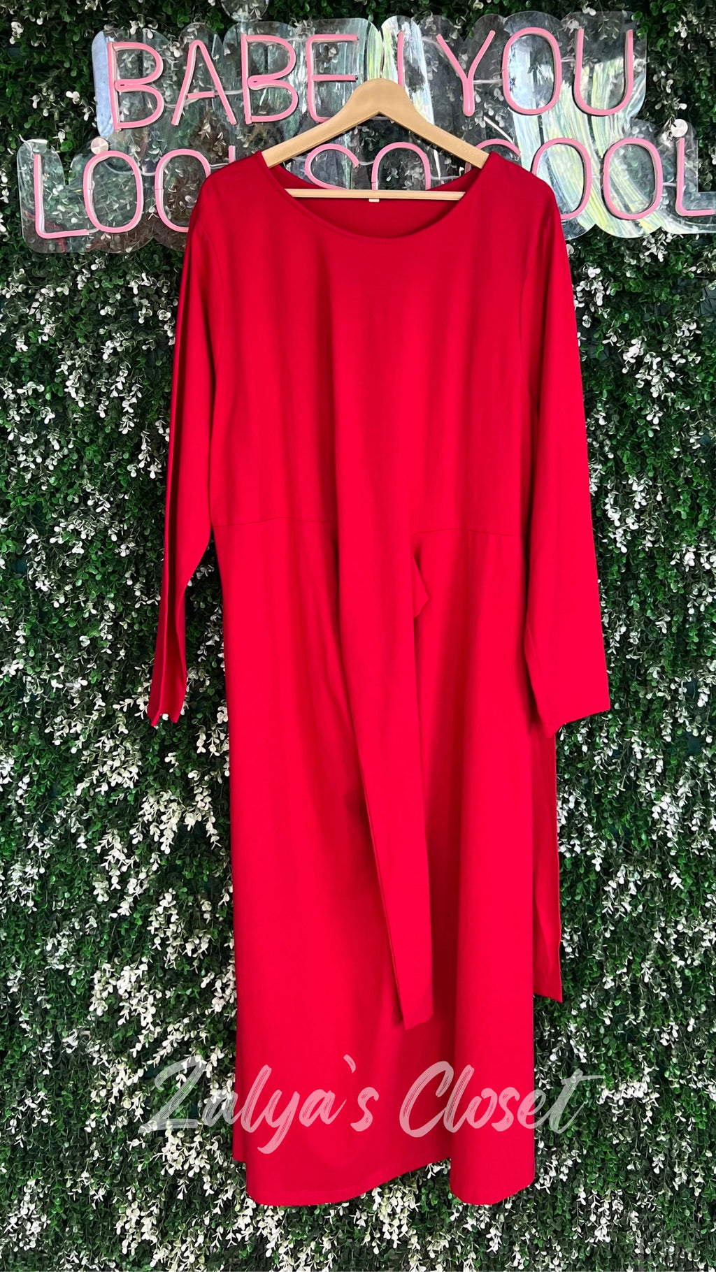 Red cotton knit tie up Maxi dress
