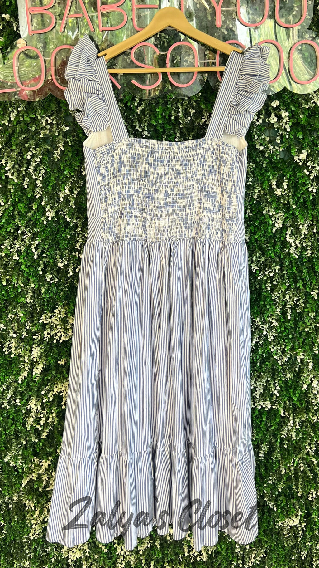 Ruffle Sleeve Vertical Striped Dress