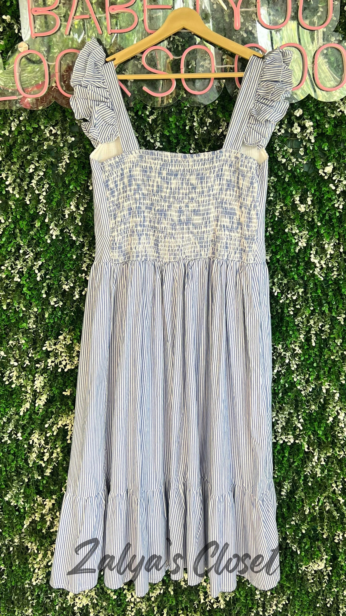 Ruffle Sleeve Vertical Striped Dress