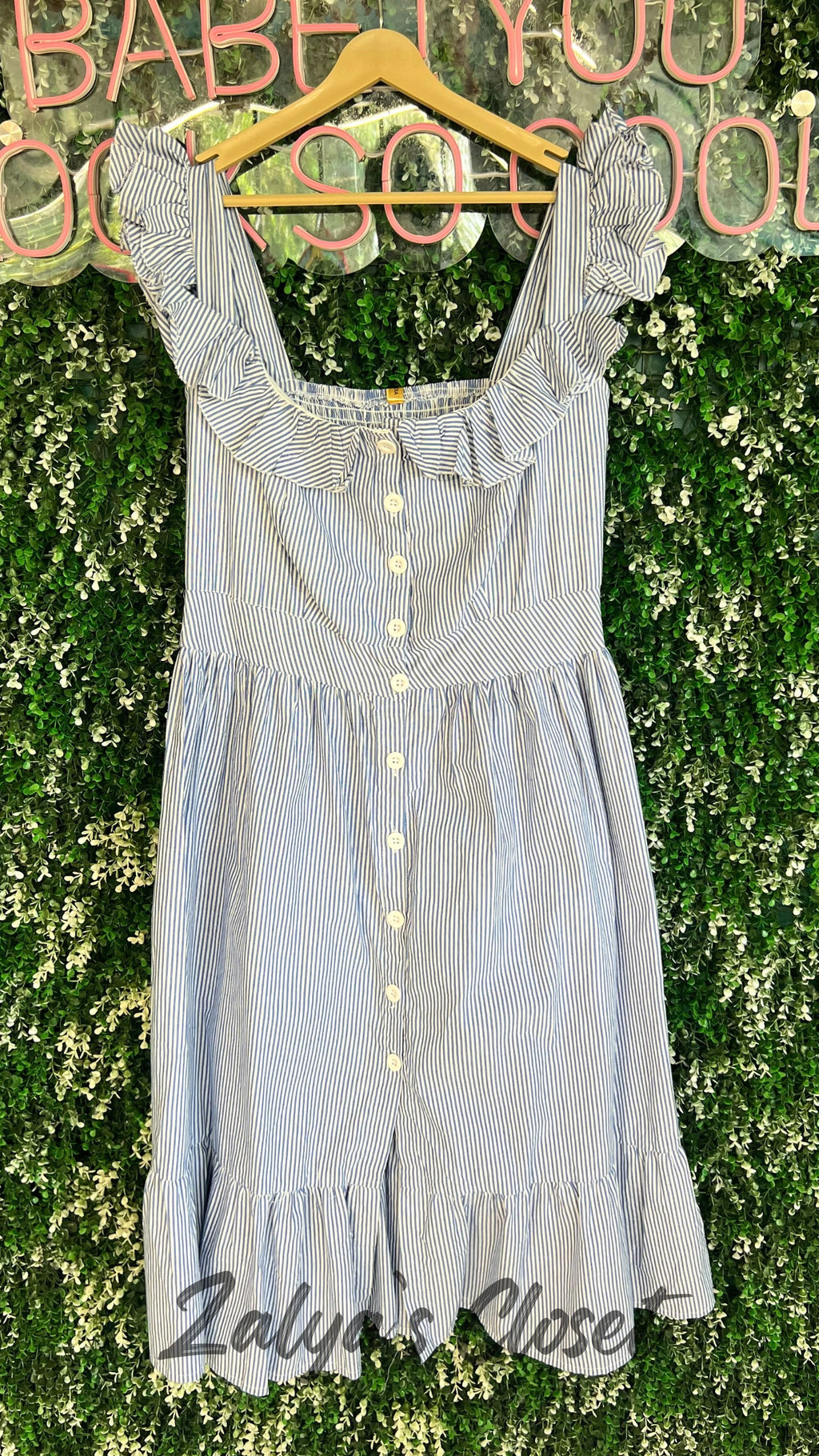 Ruffle Sleeve Vertical Striped Dress