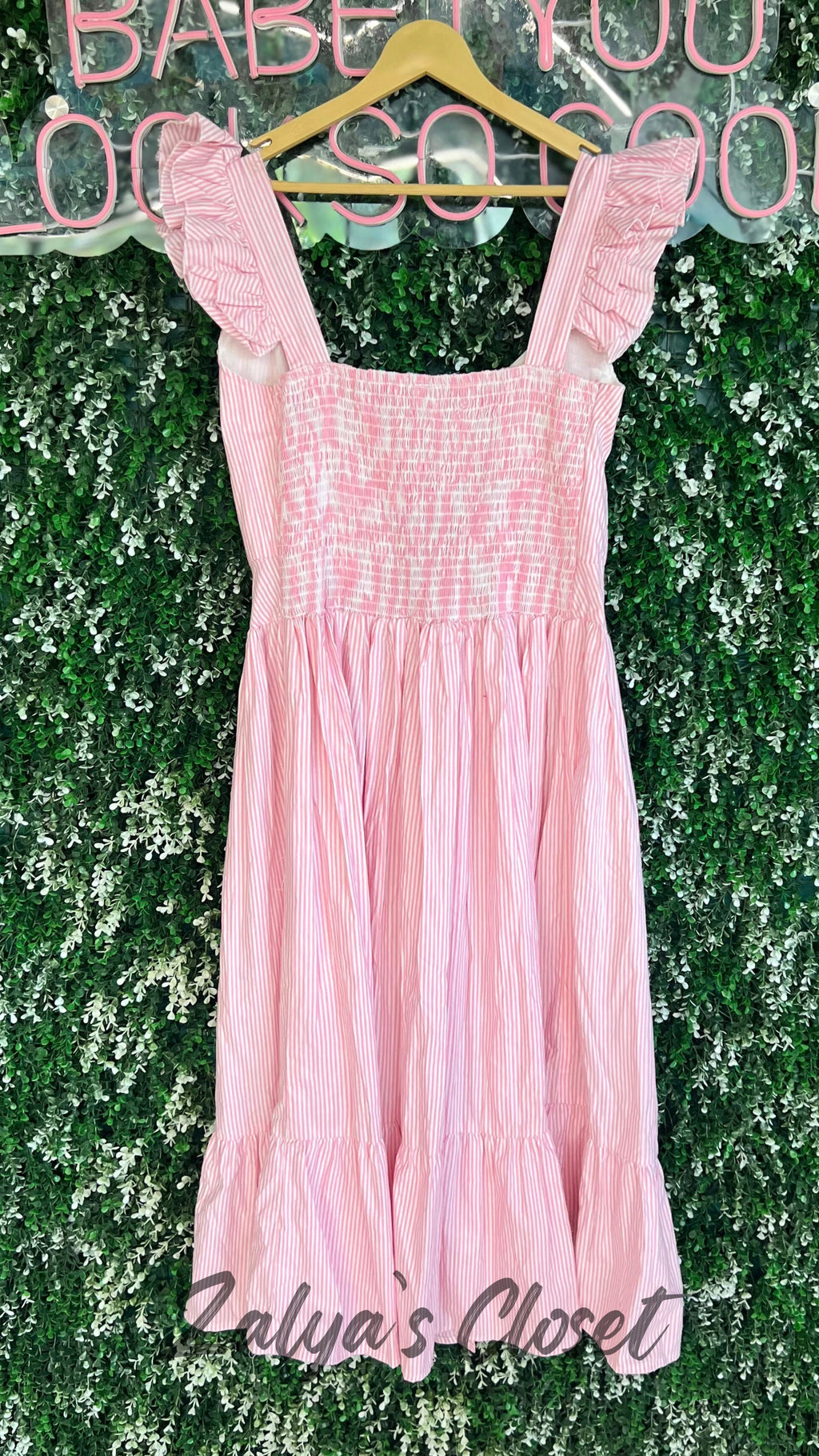 Ruffle Sleeve Vertical Striped Dress