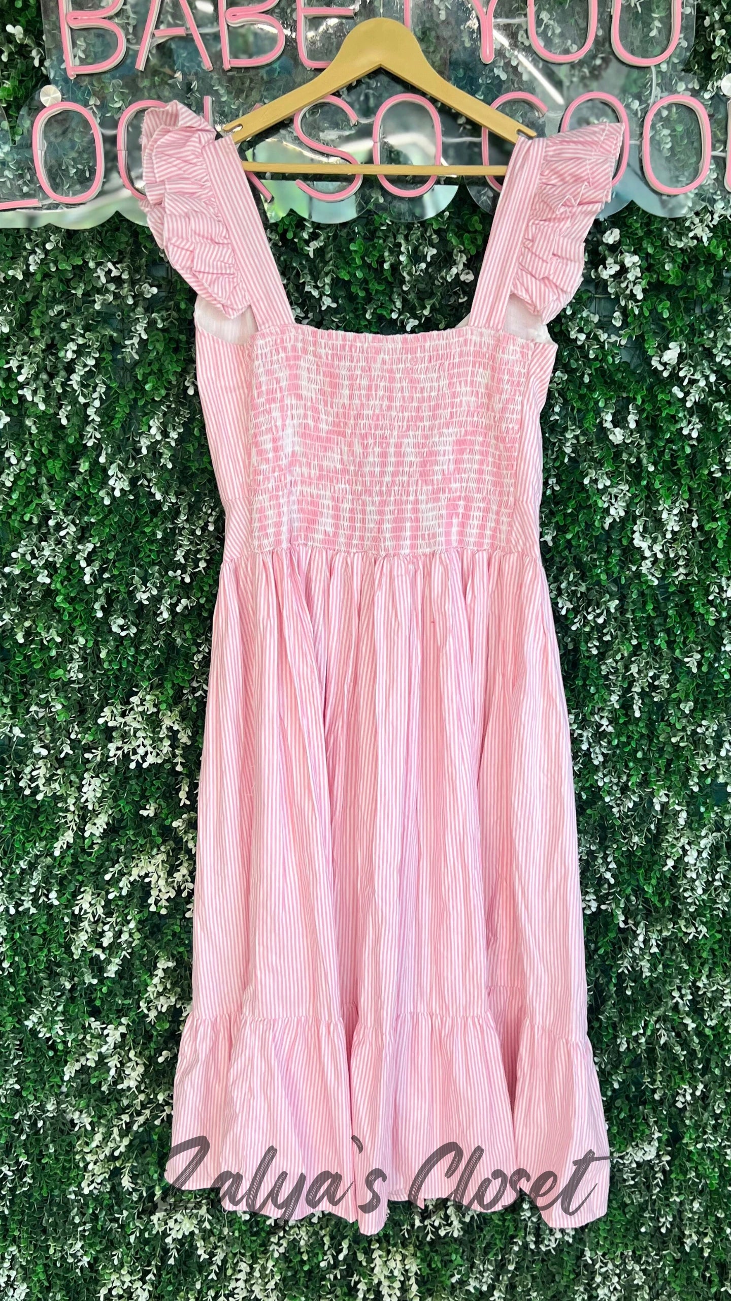 Ruffle Sleeve Vertical Striped Dress