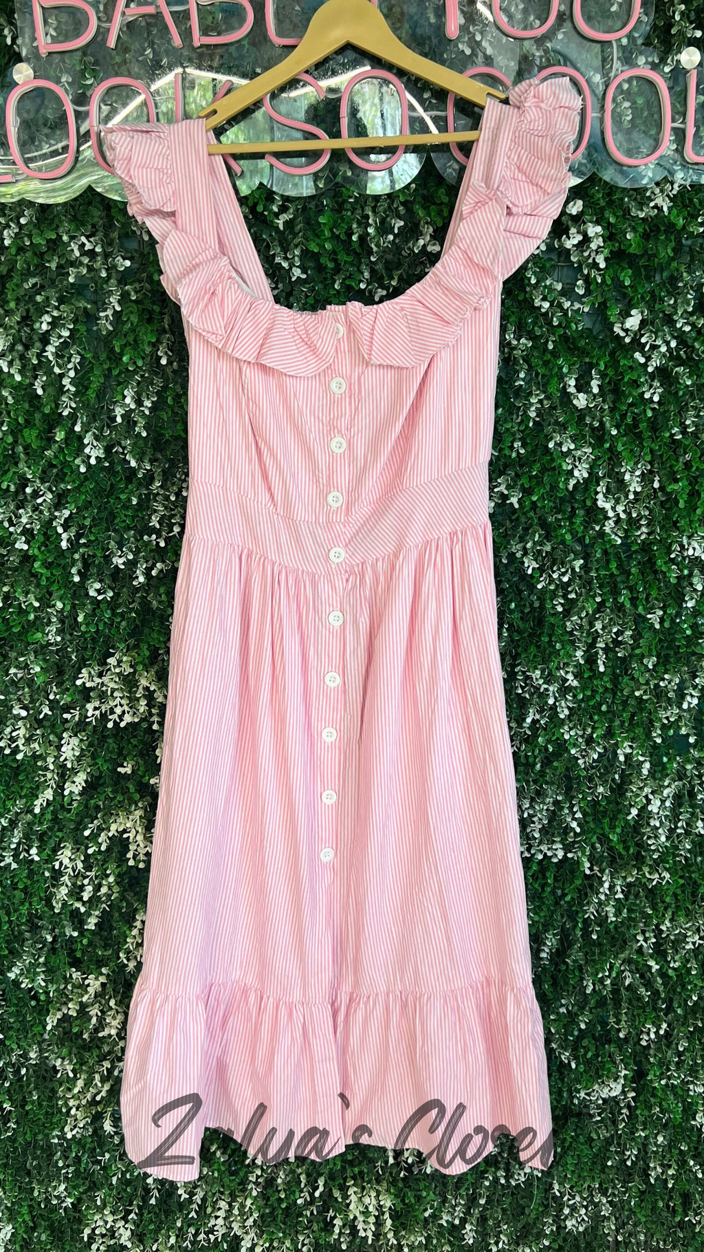 Ruffle Sleeve Vertical Striped Dress