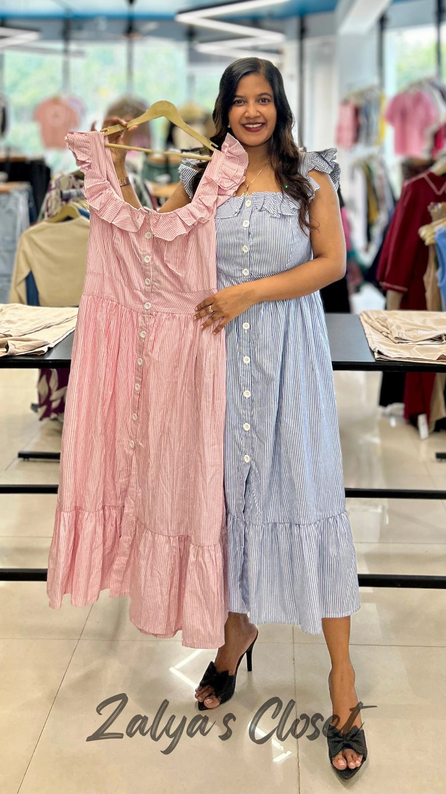 Ruffle Sleeve Vertical Striped Dress