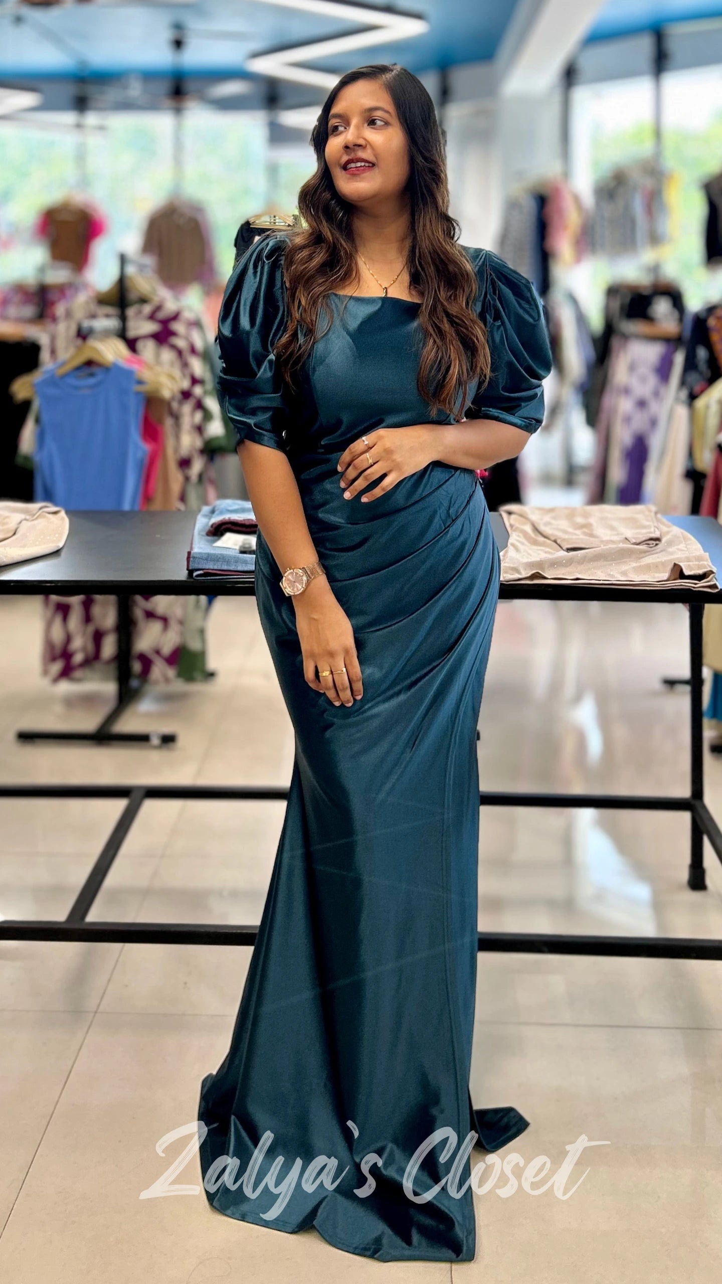 Satin Long Party Wear Gown