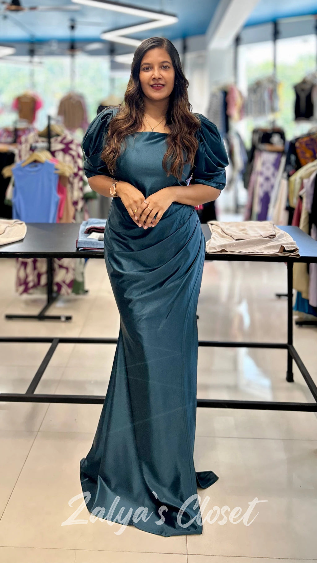 Satin Long Party Wear Gown