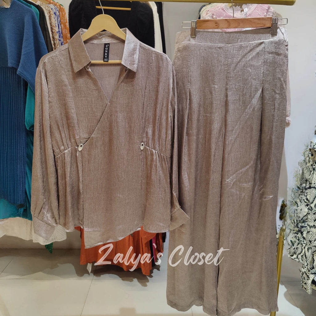 Satin Peplum Style Top & Pant set