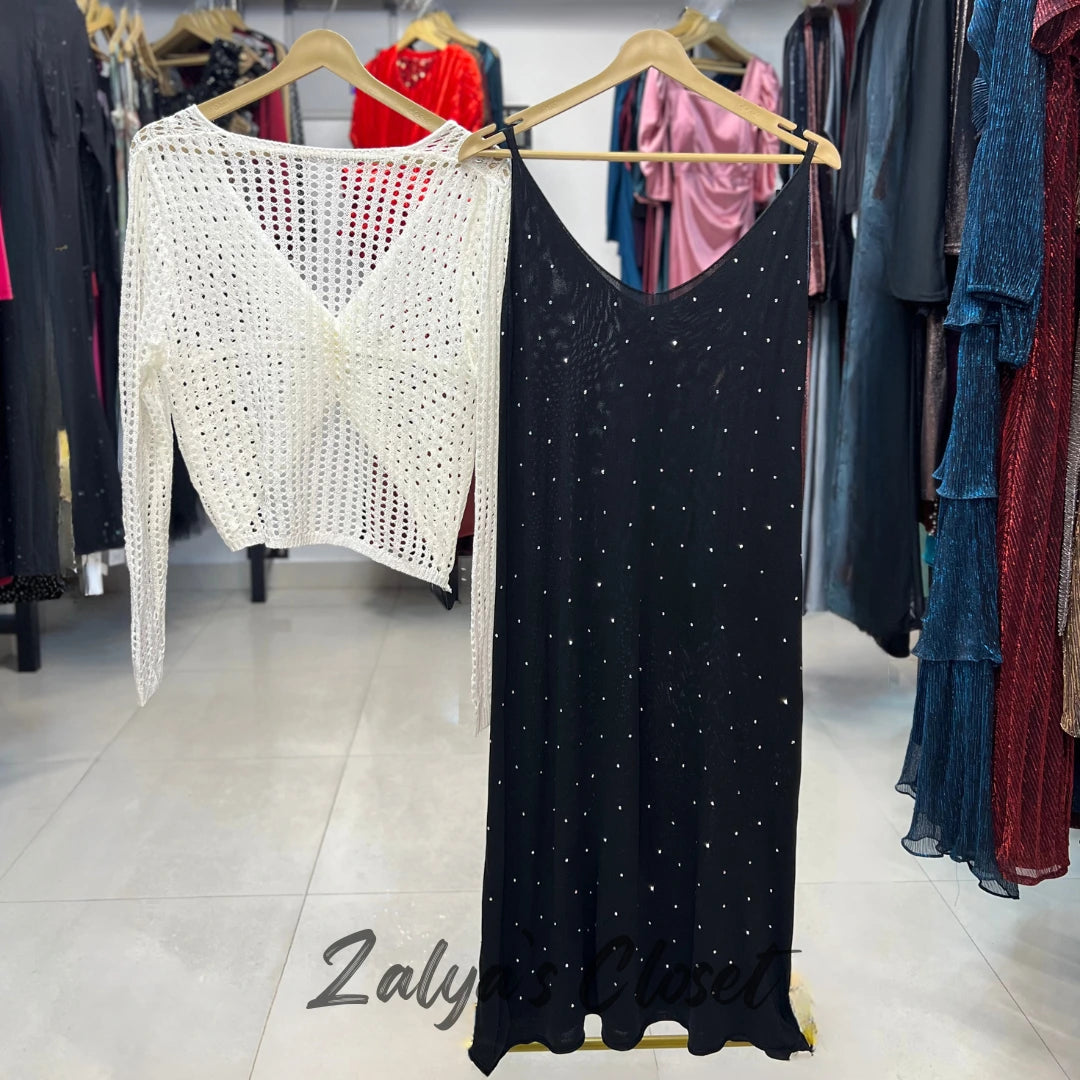 Stone Work Slip Dress with Crochet top