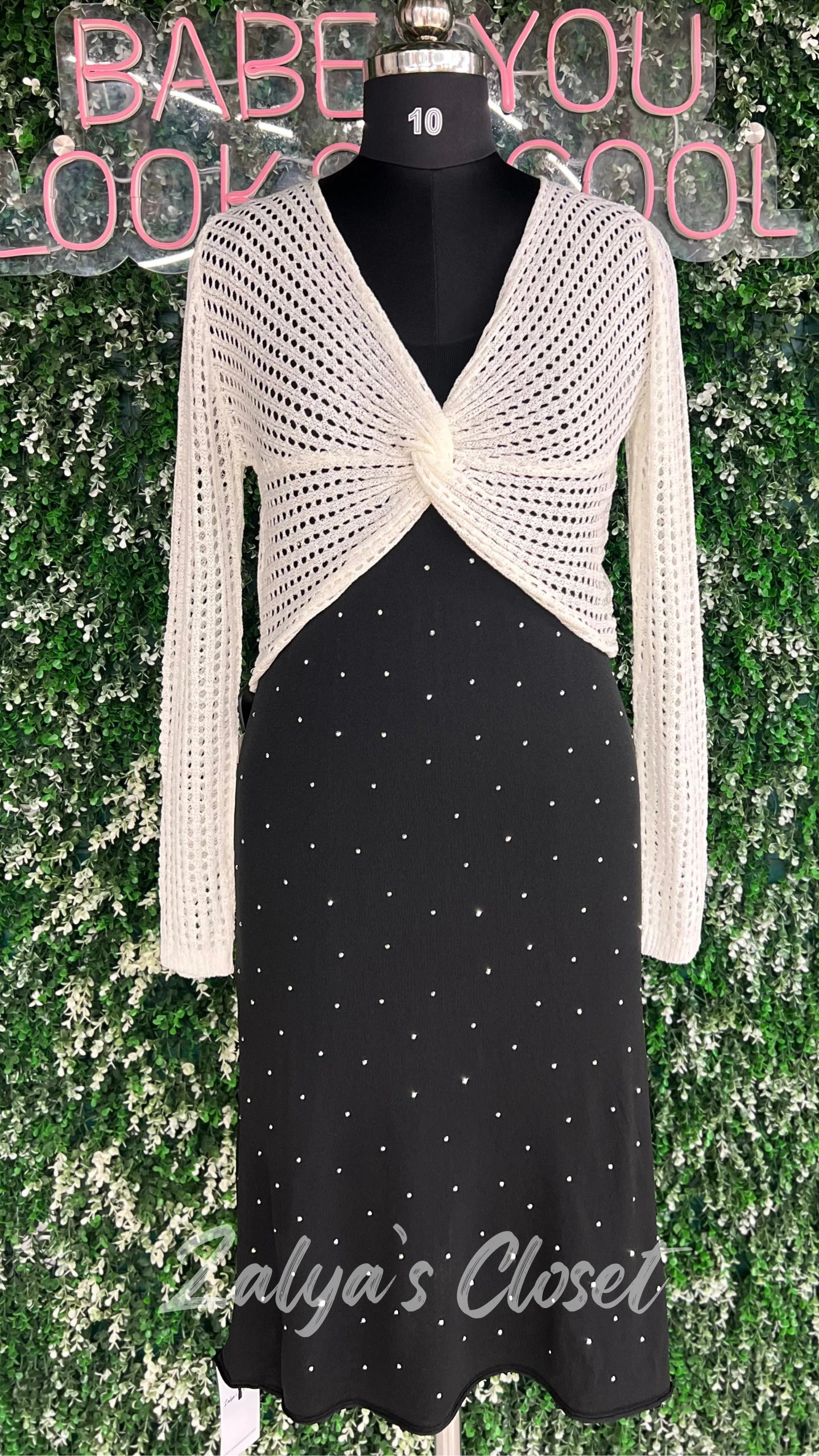 Stone Work Slip Dress with Crochet top