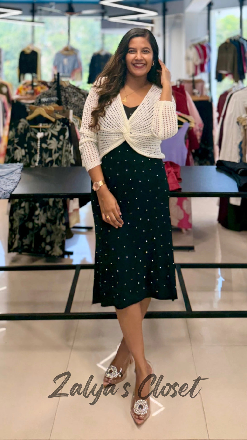 Stone Work Slip Dress with Crochet top