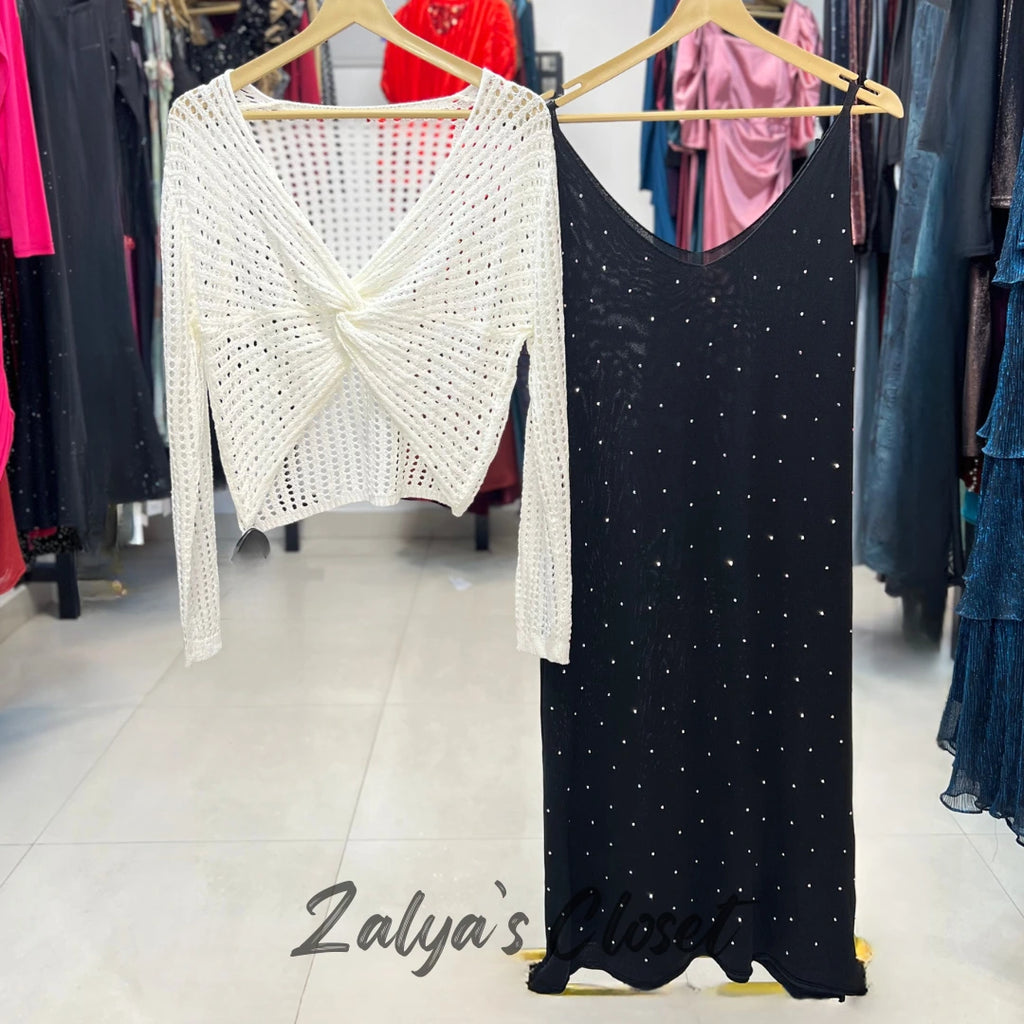 Stone Work Slip Dress with Crochet top