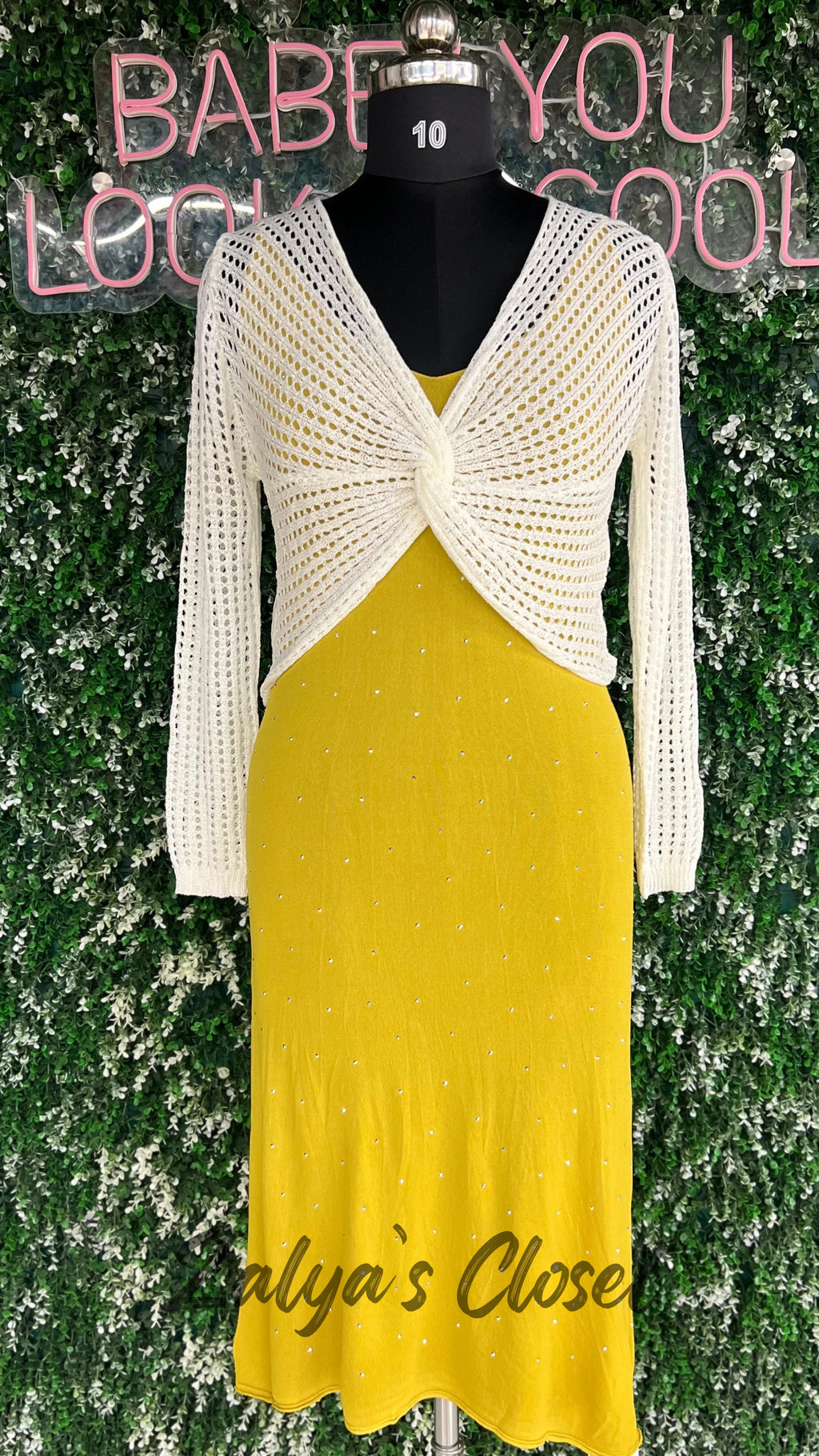 Stone Work Slip Dress with Crochet top