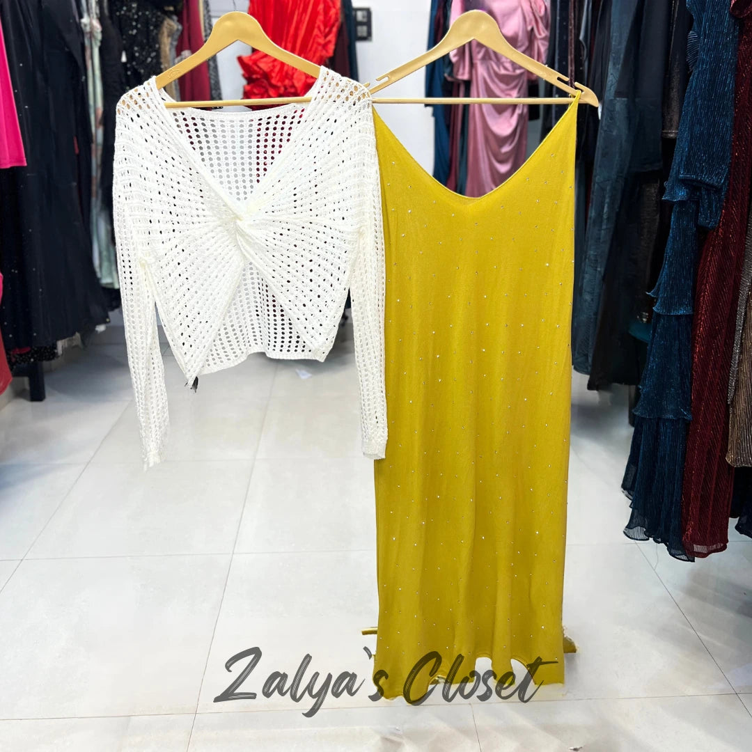 Stone Work Slip Dress with Crochet top