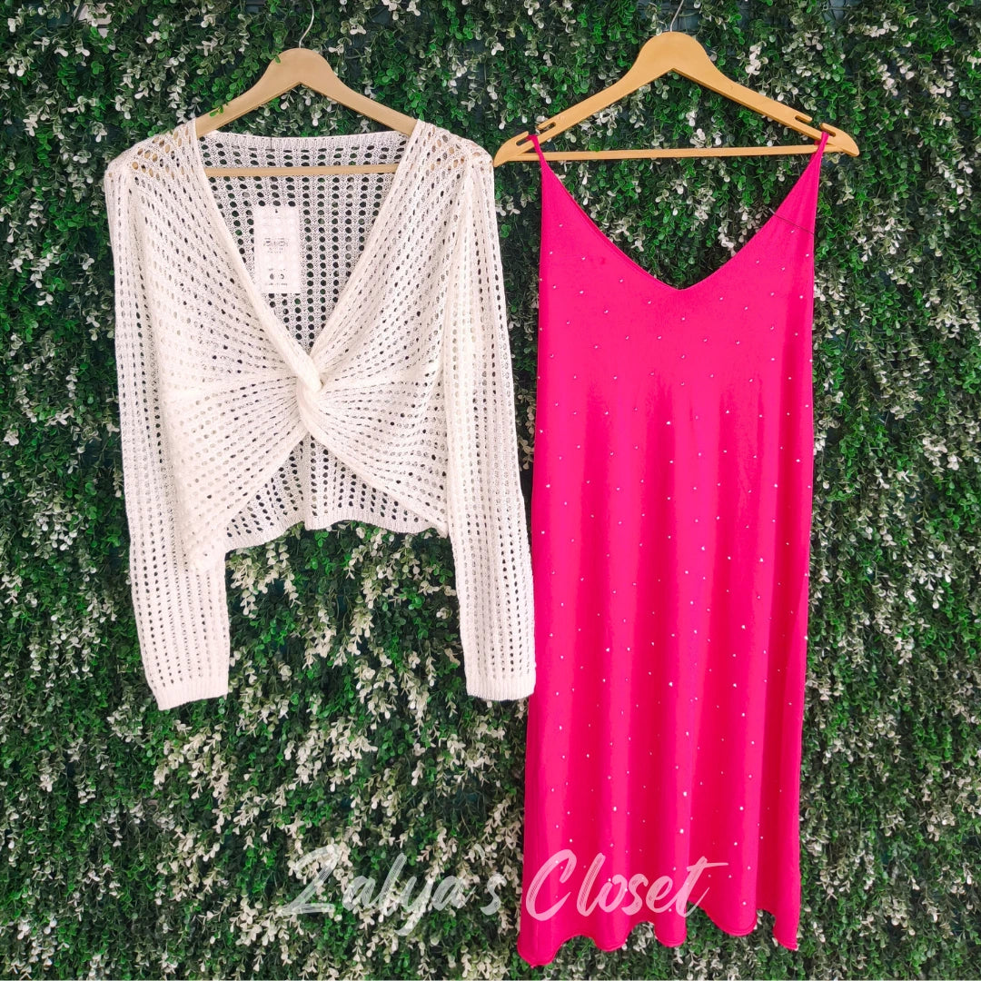 Stone Work Slip Dress with Crochet top